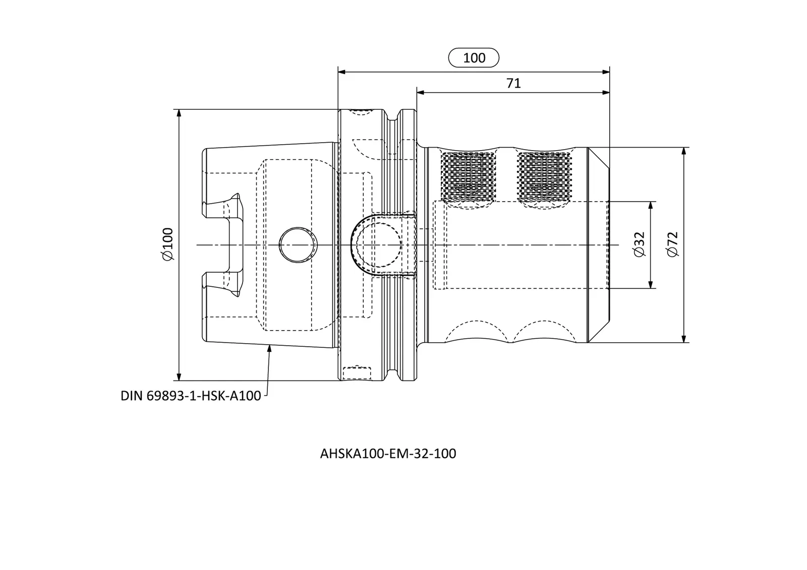 AHSKA100-EM-32-100 &mdash; dimensioned drawing