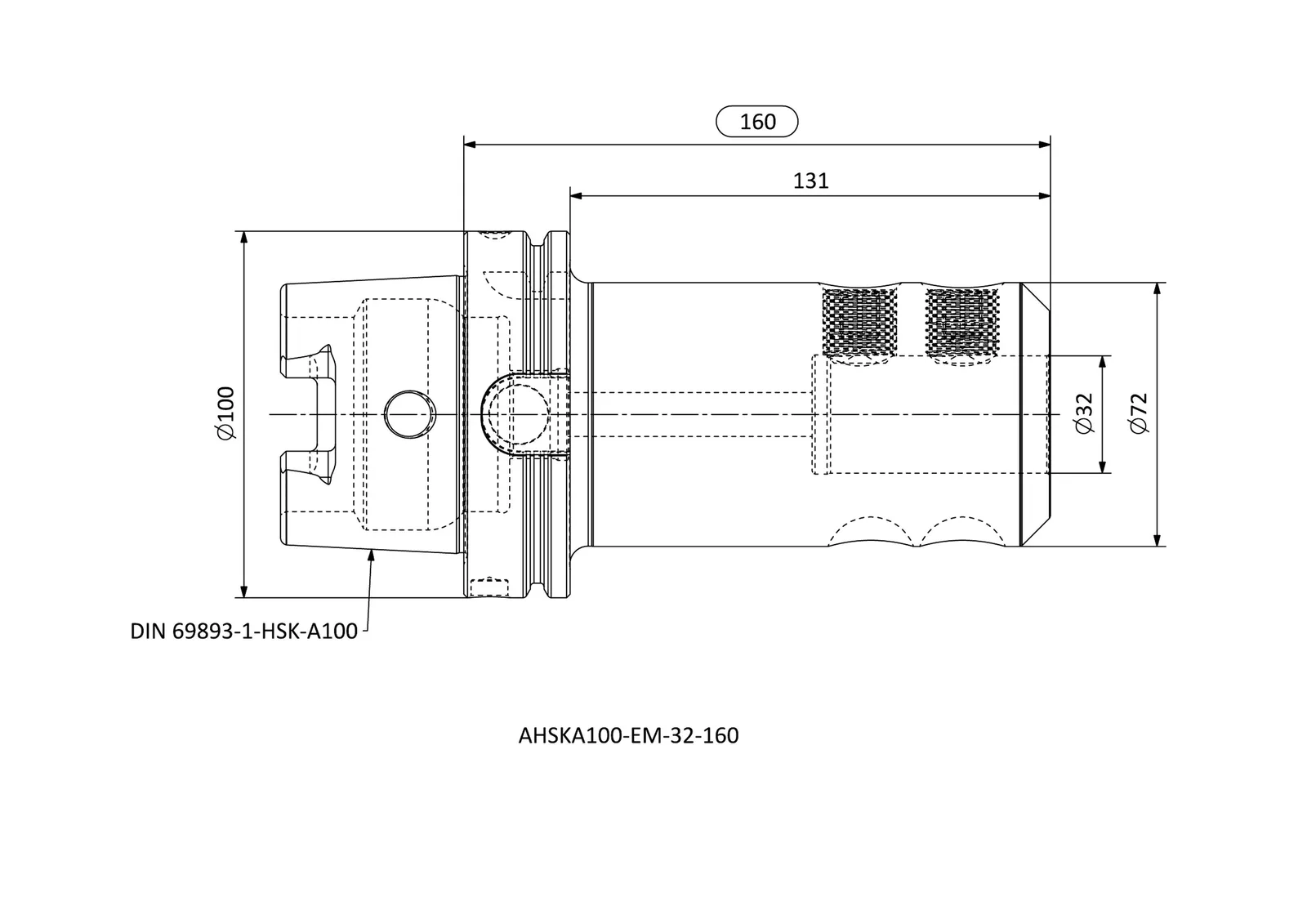 AHSKA100-EM-32-160 &mdash; dimensioned drawing