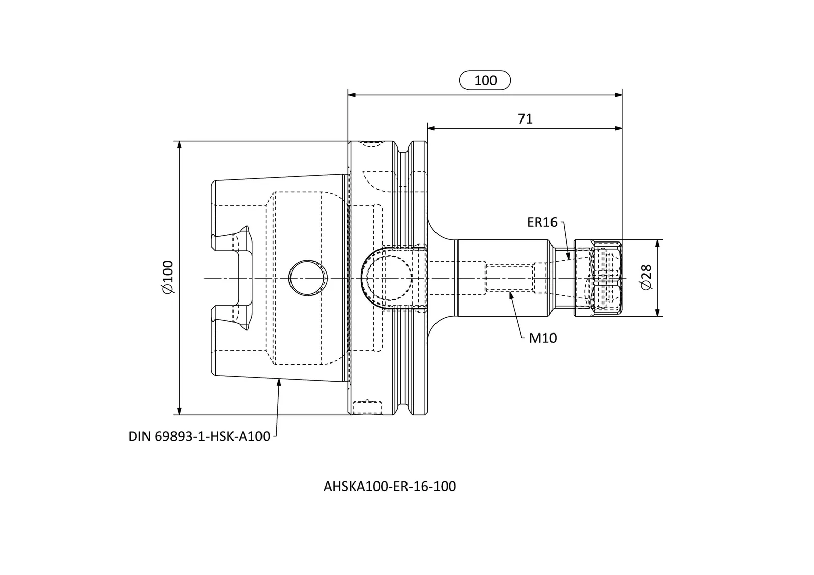 AHSKA100-ER-16-100 &mdash; dimensioned drawing