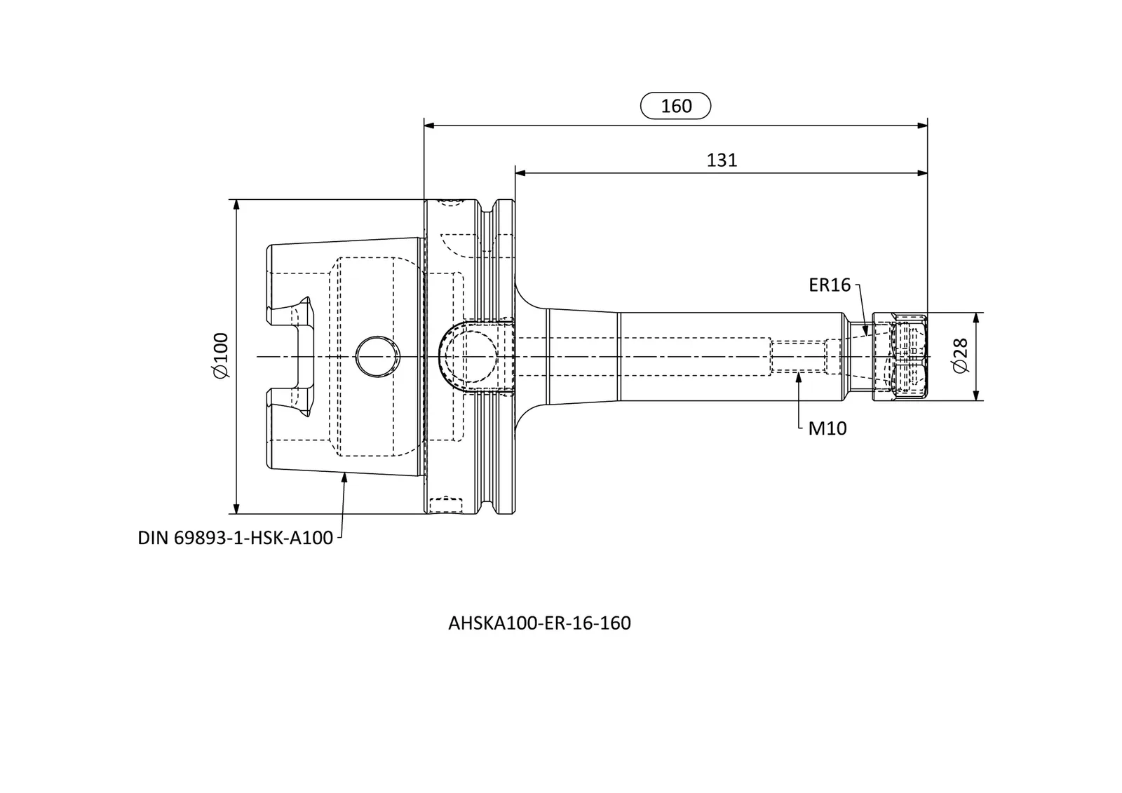 AHSKA100-ER-16-160 &mdash; dimensioned drawing