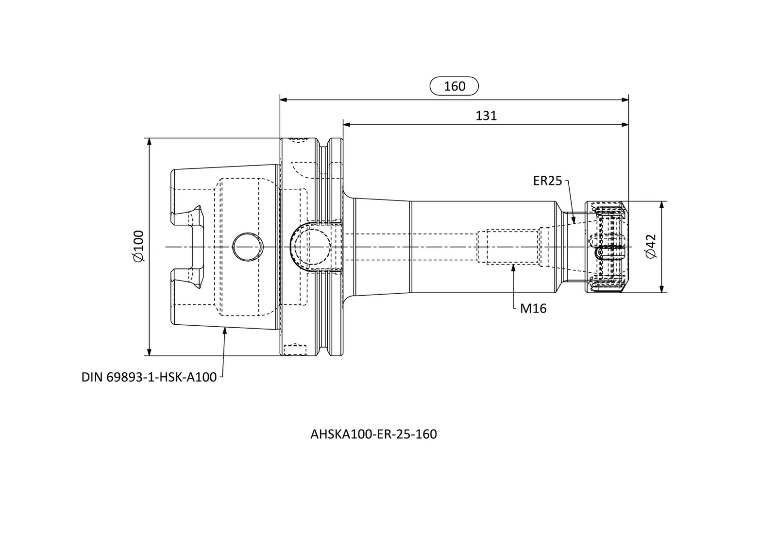 AHSKA100-ER-25-160 &mdash; dimensioned drawing