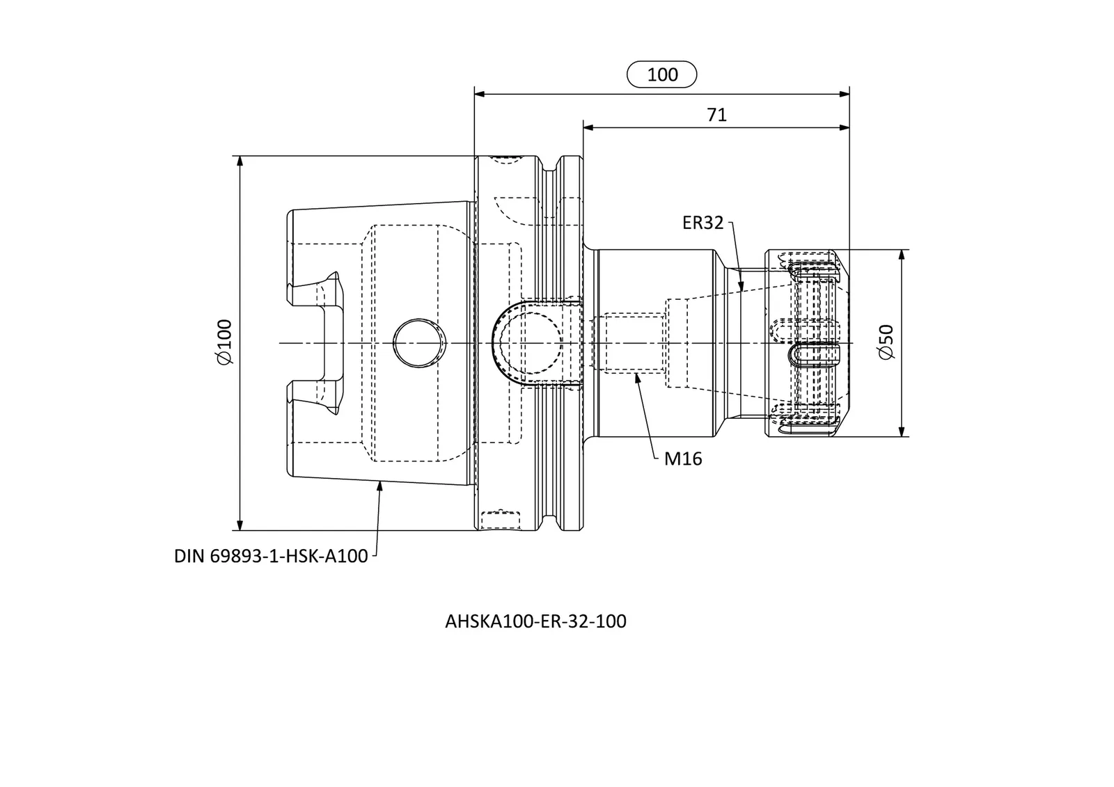AHSKA100-ER-32-100 &mdash; dimensioned drawing