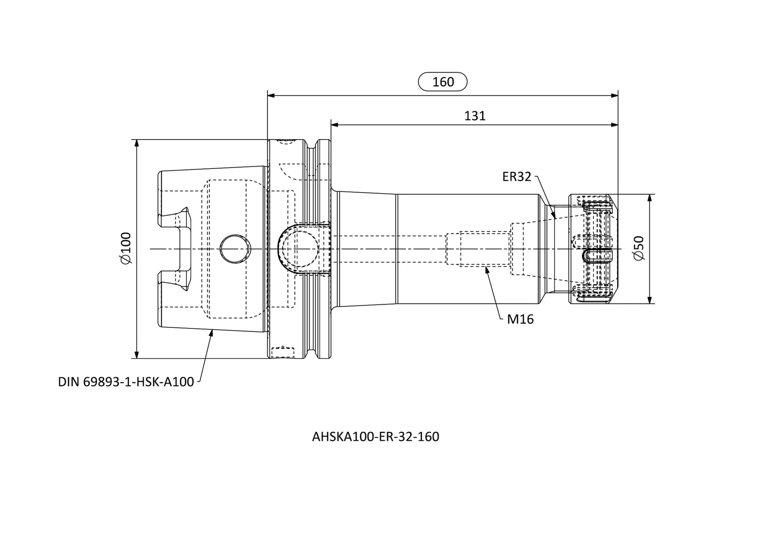 AHSKA100-ER-32-160 &mdash; dimensioned drawing