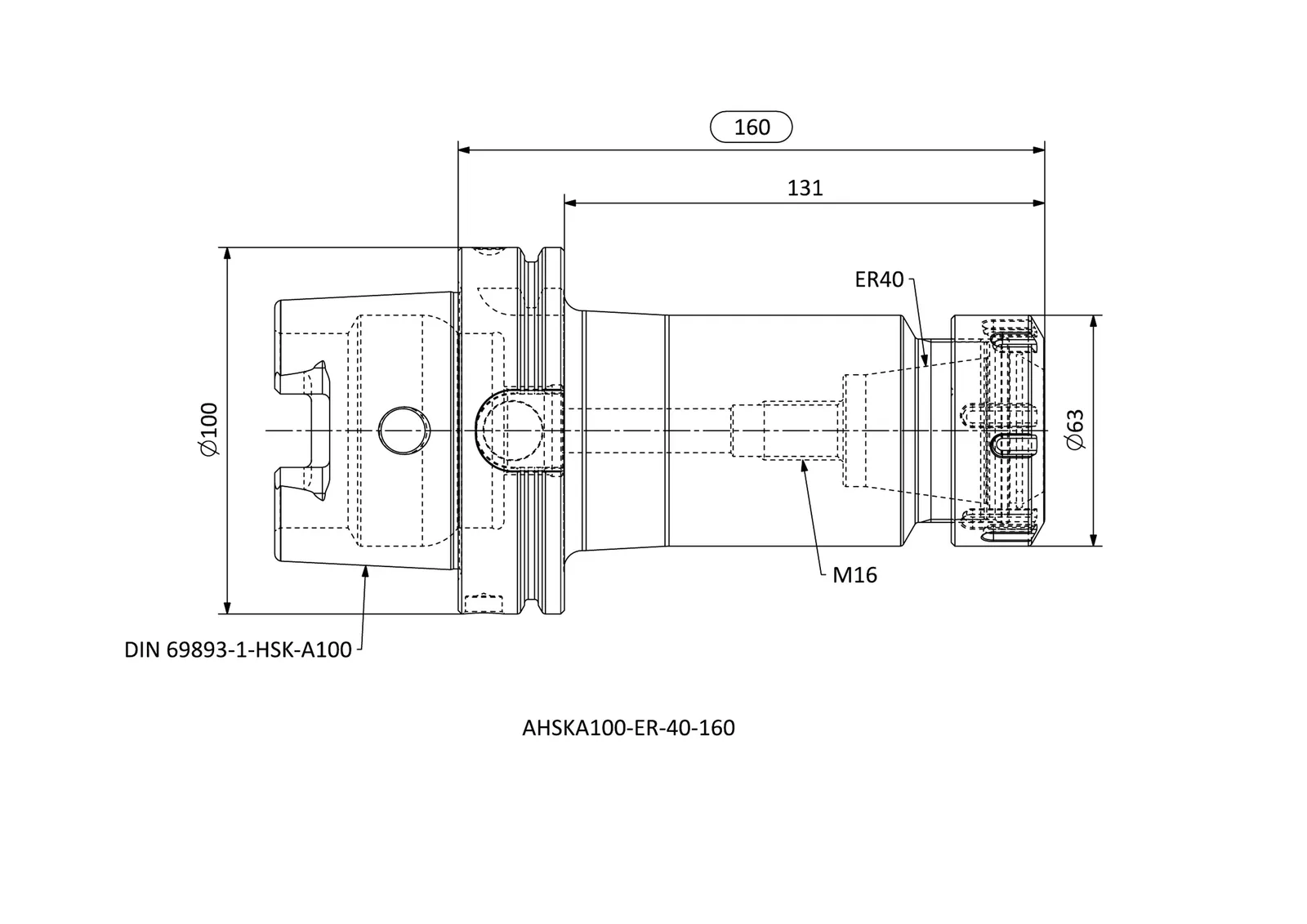AHSKA100-ER-40-160 &mdash; dimensioned drawing