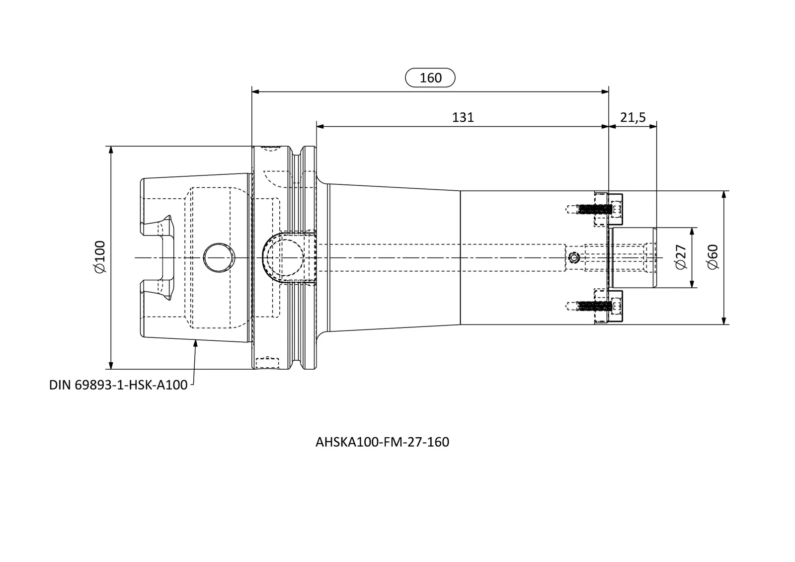 AHSKA100-FM-27-160 &mdash; dimensioned drawing