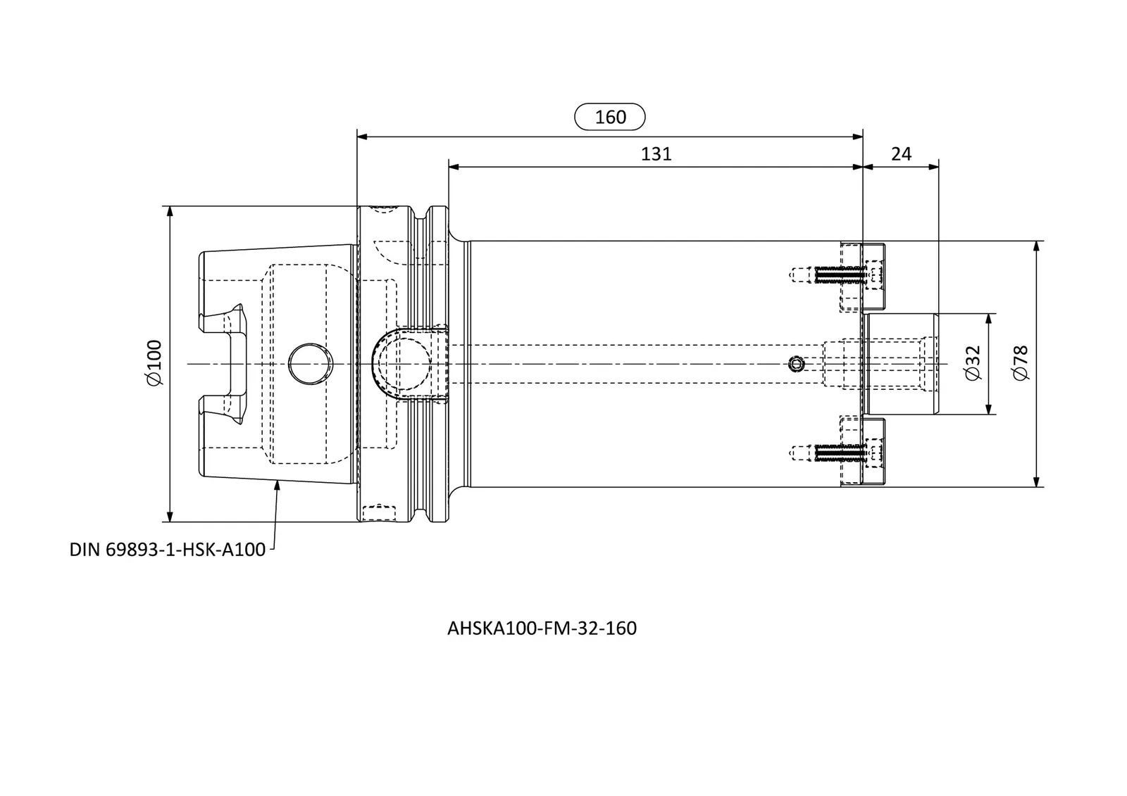 AHSKA100-FM-32-160 &mdash; dimensioned drawing