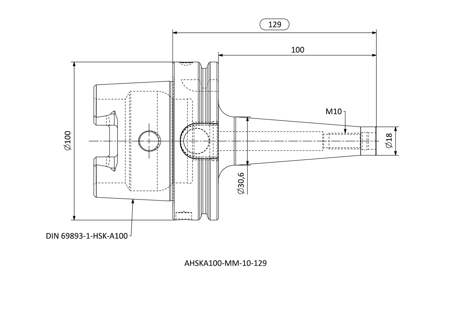 AHSKA100-MM-10-129 &mdash; dimensioned drawing