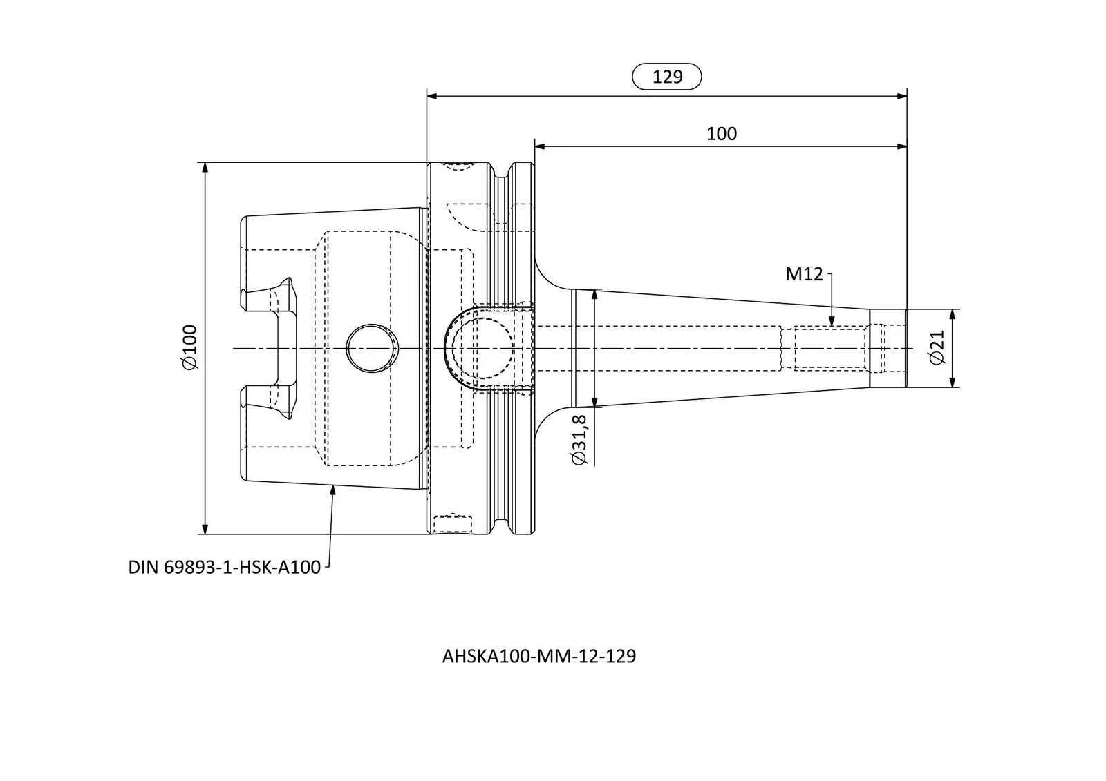 AHSKA100-MM-12-129 &mdash; dimensioned drawing
