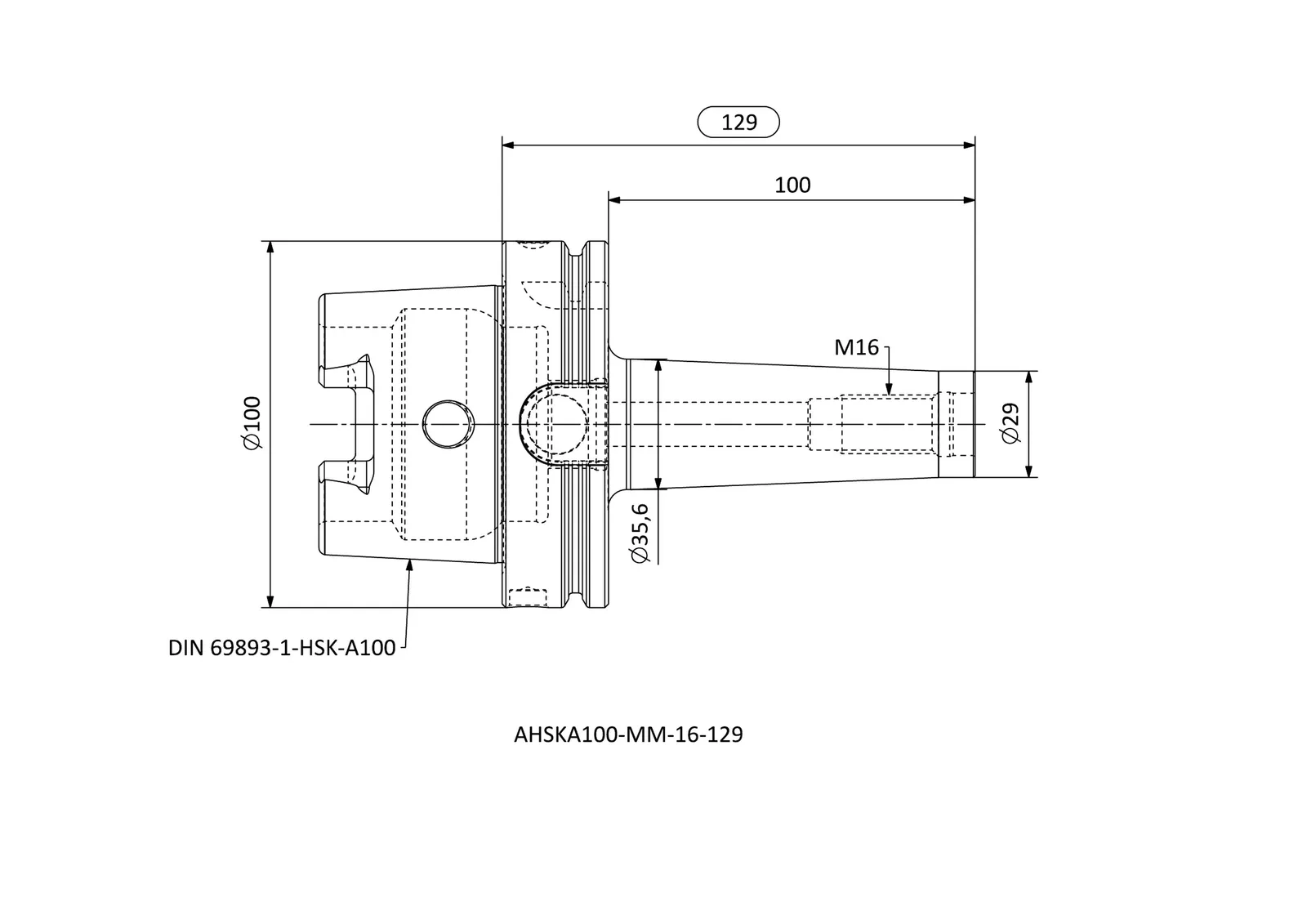 AHSKA100-MM-16-129 &mdash; dimensioned drawing