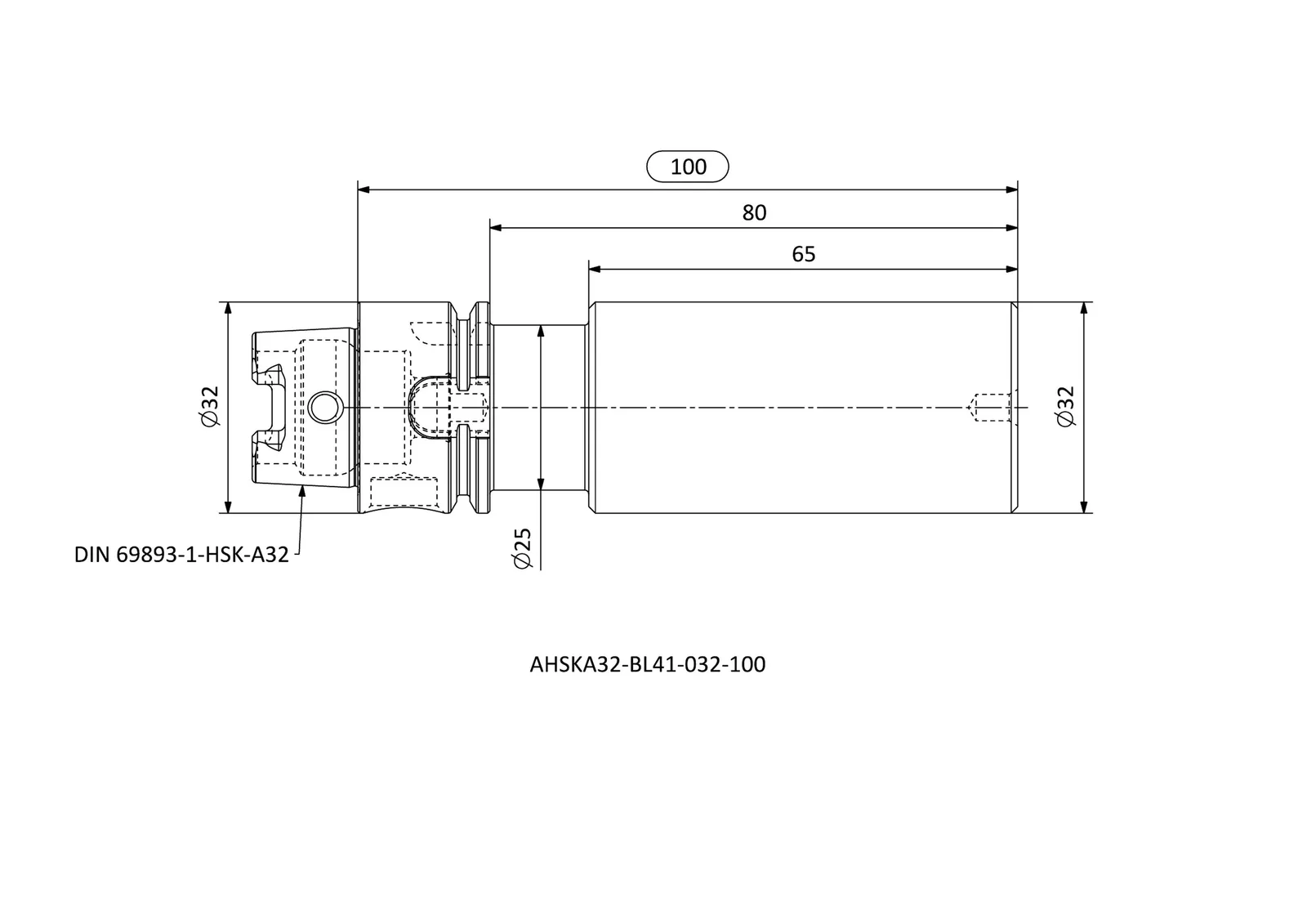 AHSKA32-BL41-032-100 &mdash; dimensioned drawing