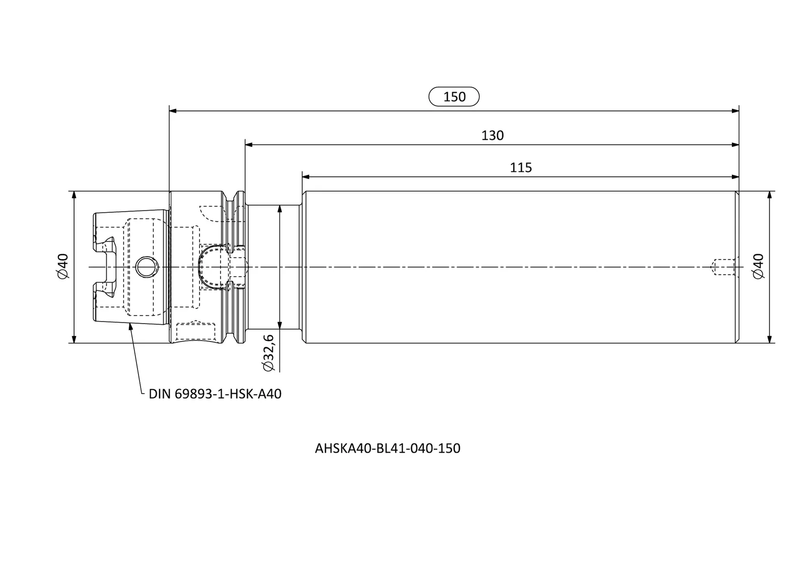 AHSKA40-BL41-040-150 &mdash; dimensioned drawing