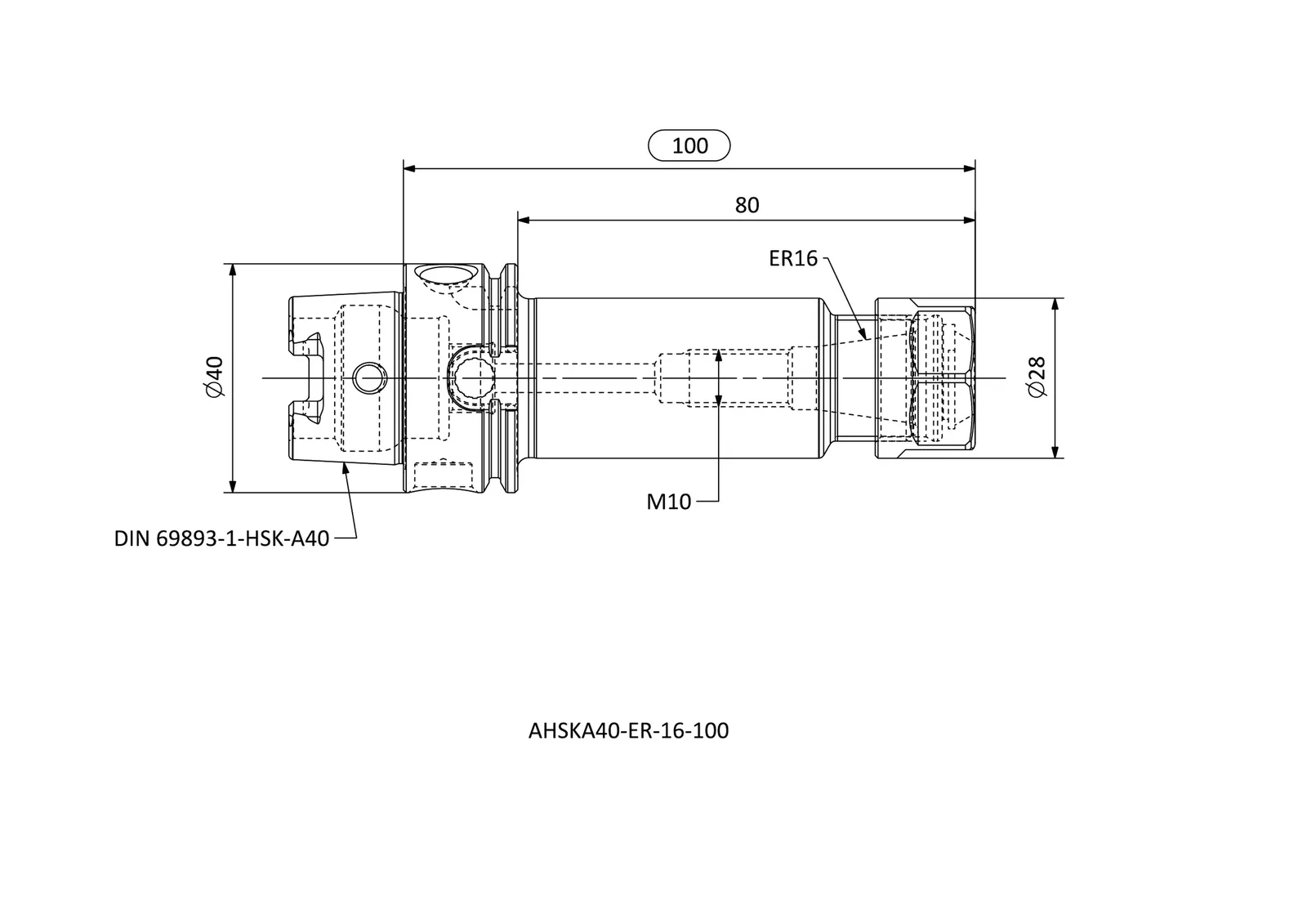 AHSKA40-ER-16-100 &mdash; dimensioned drawing