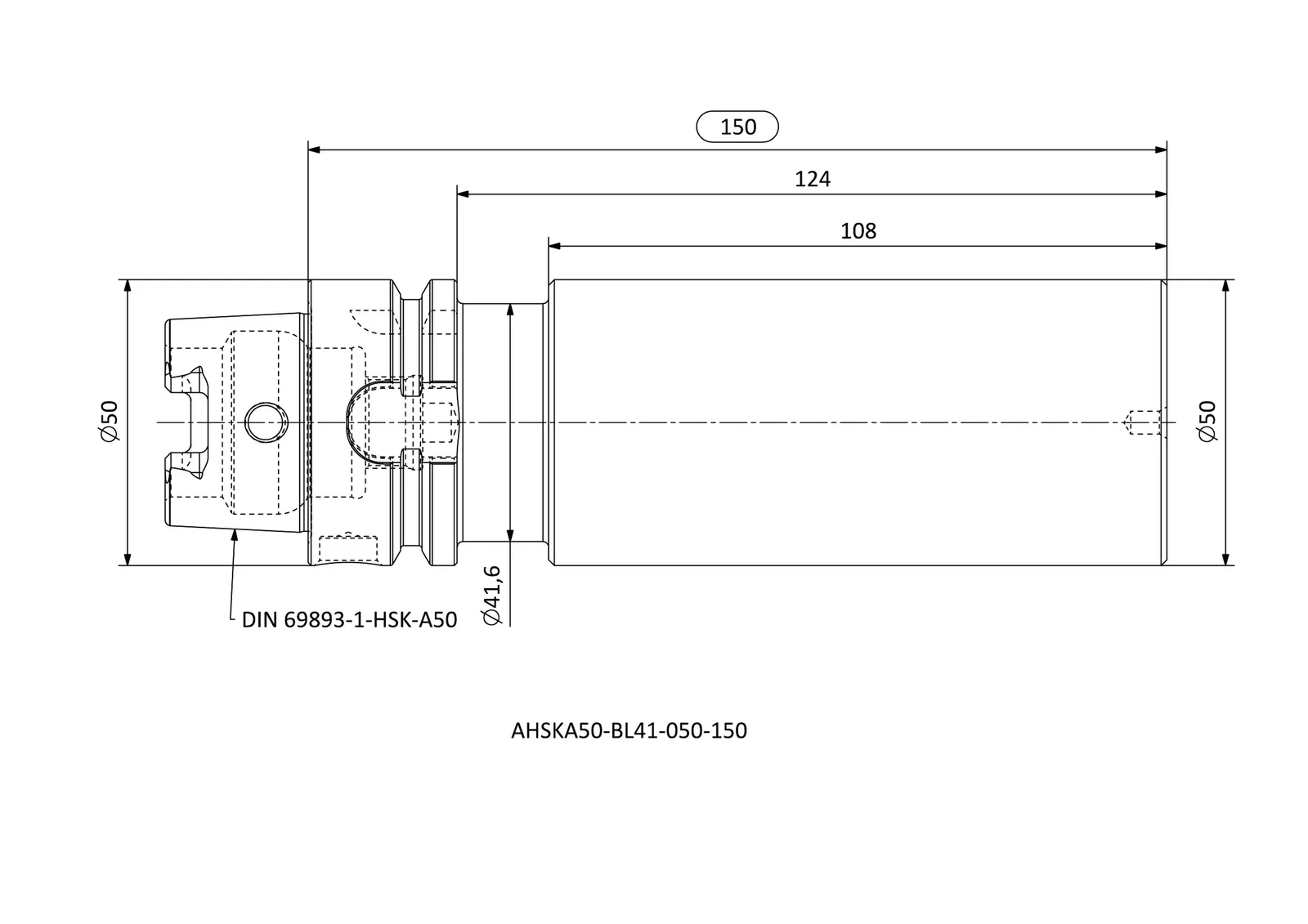 AHSKA50-BL41-050-150 &mdash; dimensioned drawing