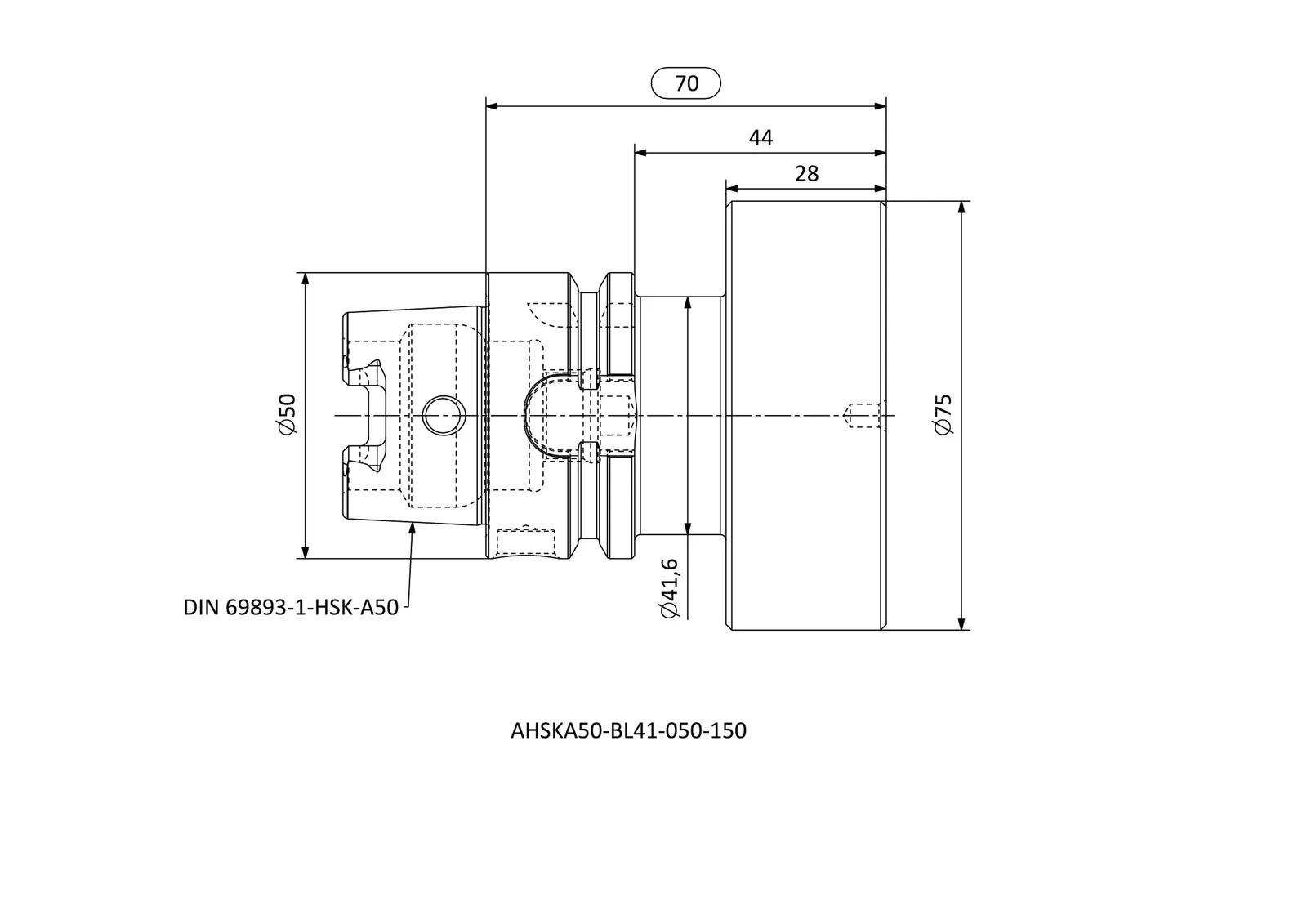 AHSKA50-BL41-075-070 &mdash; dimensioned drawing