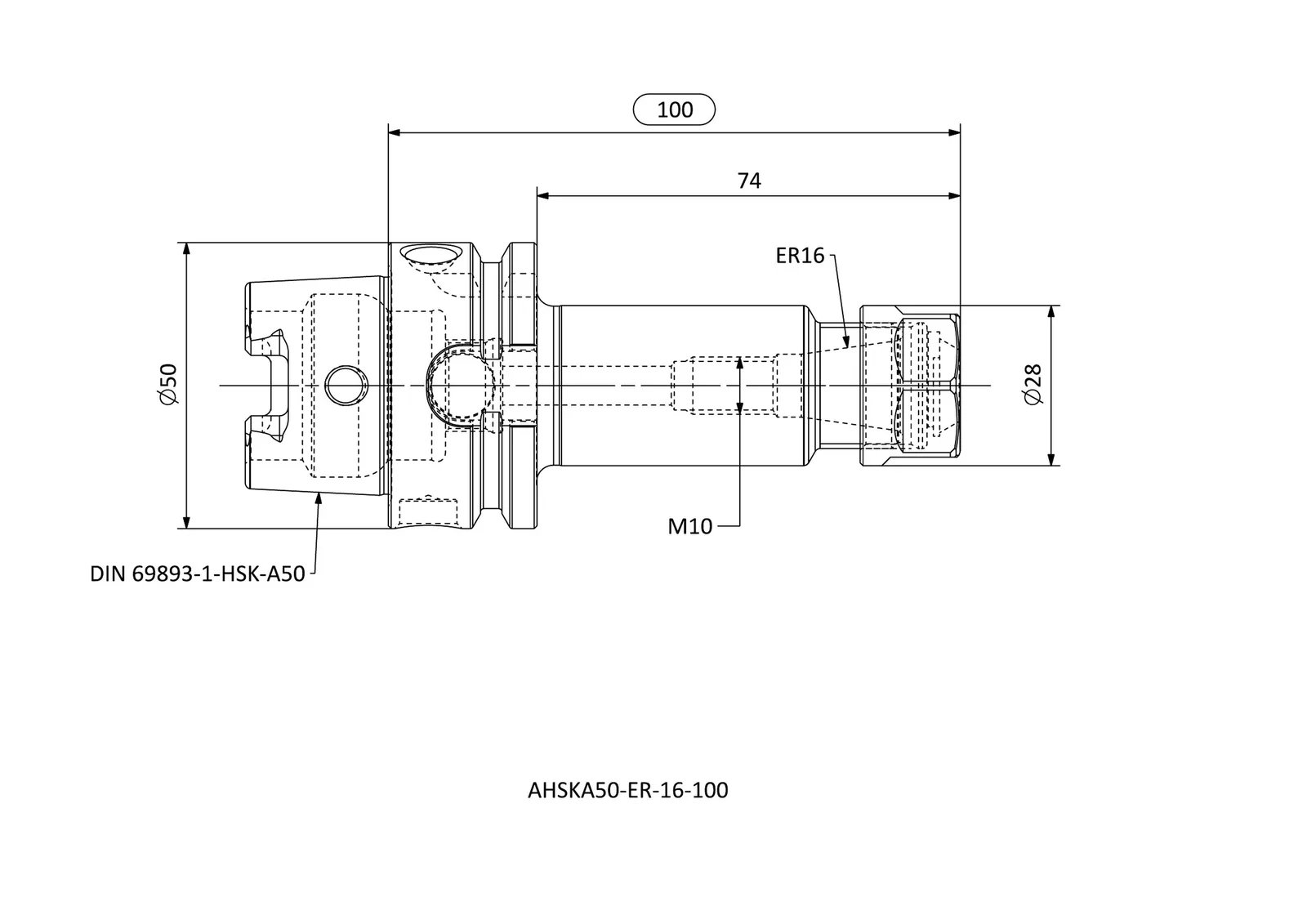 AHSKA50-ER-16-100 &mdash; dimensioned drawing
