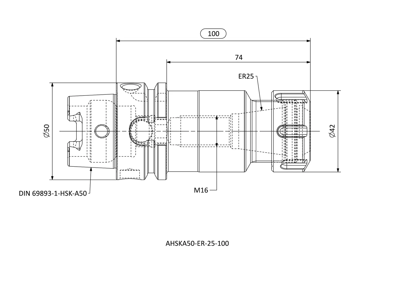 AHSKA50-ER-25-100 &mdash; dimensioned drawing