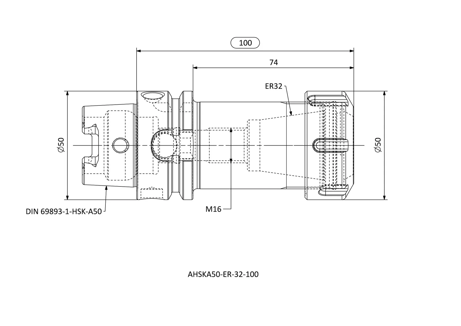 AHSKA50-ER-32-100 &mdash; dimensioned drawing
