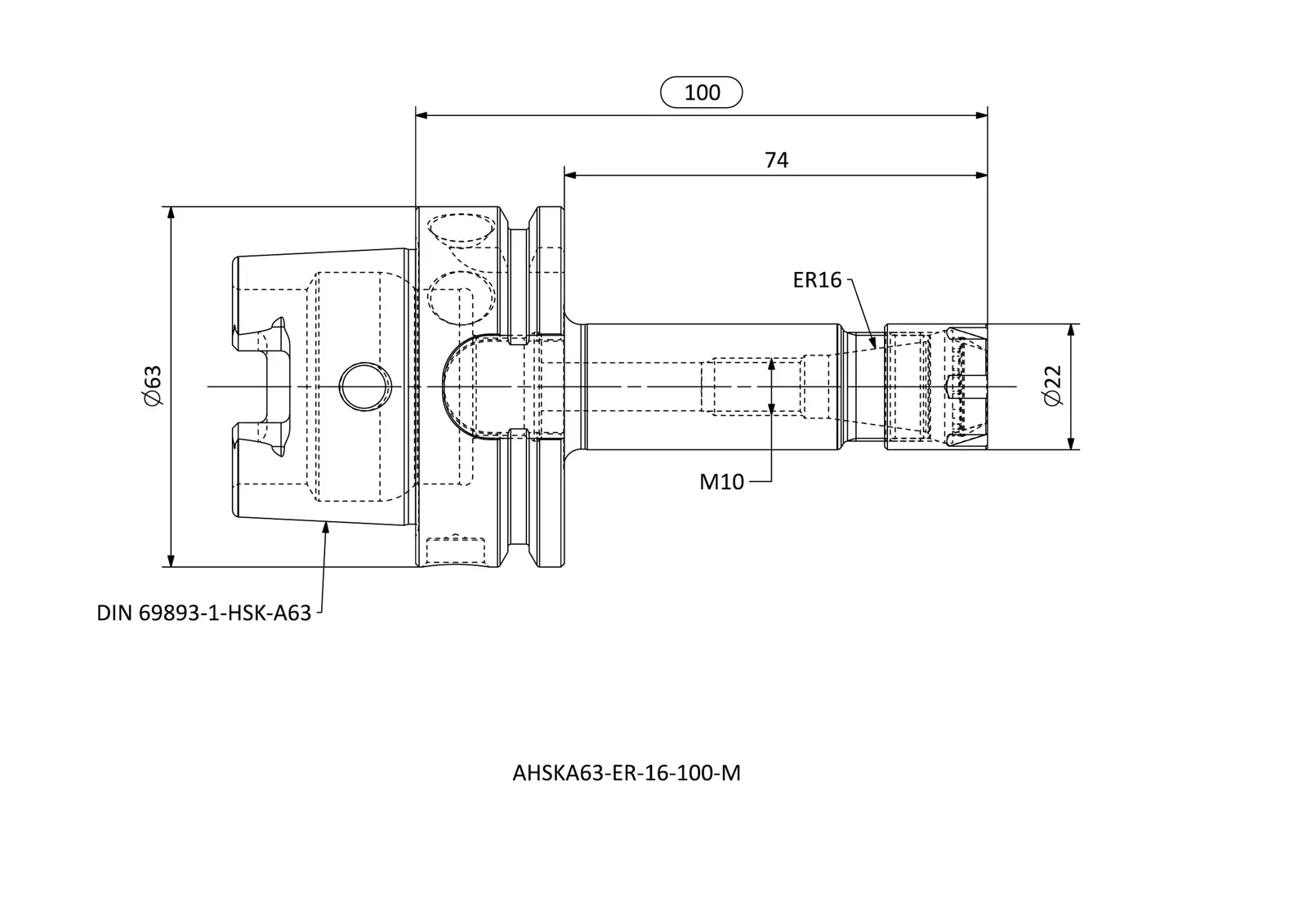 AHSKA63-ER-16-100-M &mdash; dimensioned drawing