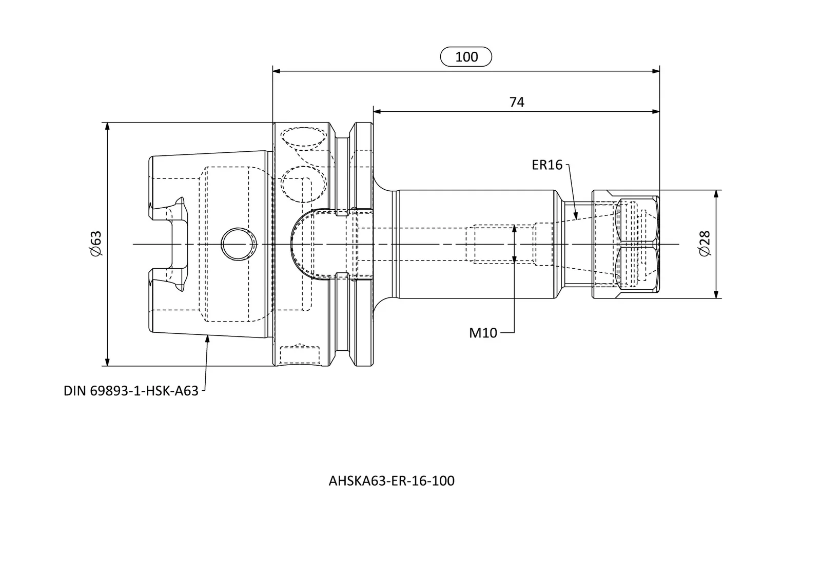 AHSKA63-ER-16-100 &mdash; dimensioned drawing
