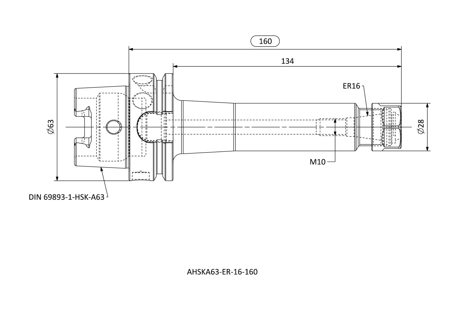 AHSKA63-ER-16-160 &mdash; dimensioned drawing