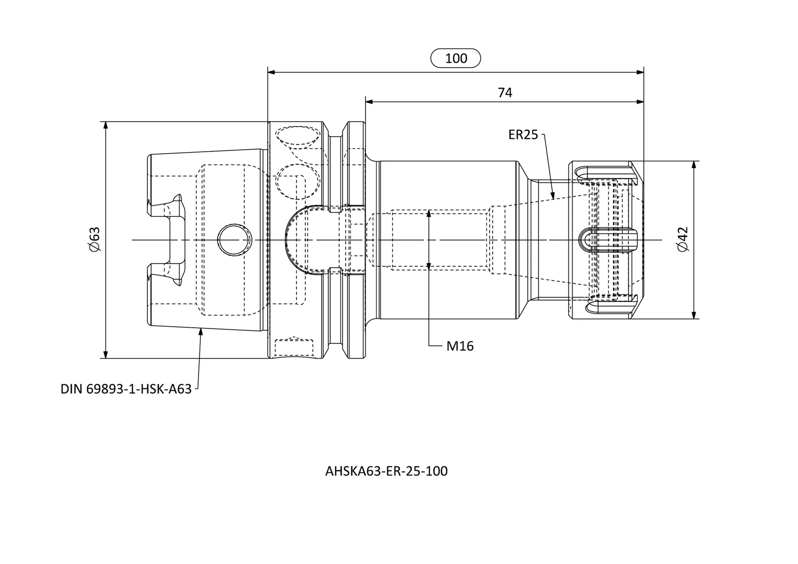 AHSKA63-ER-25-100 &mdash; dimensioned drawing