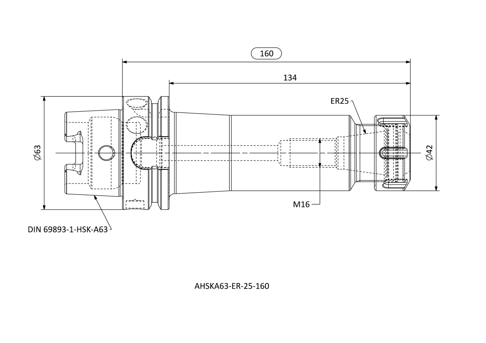 AHSKA63-ER-25-160 &mdash; dimensioned drawing