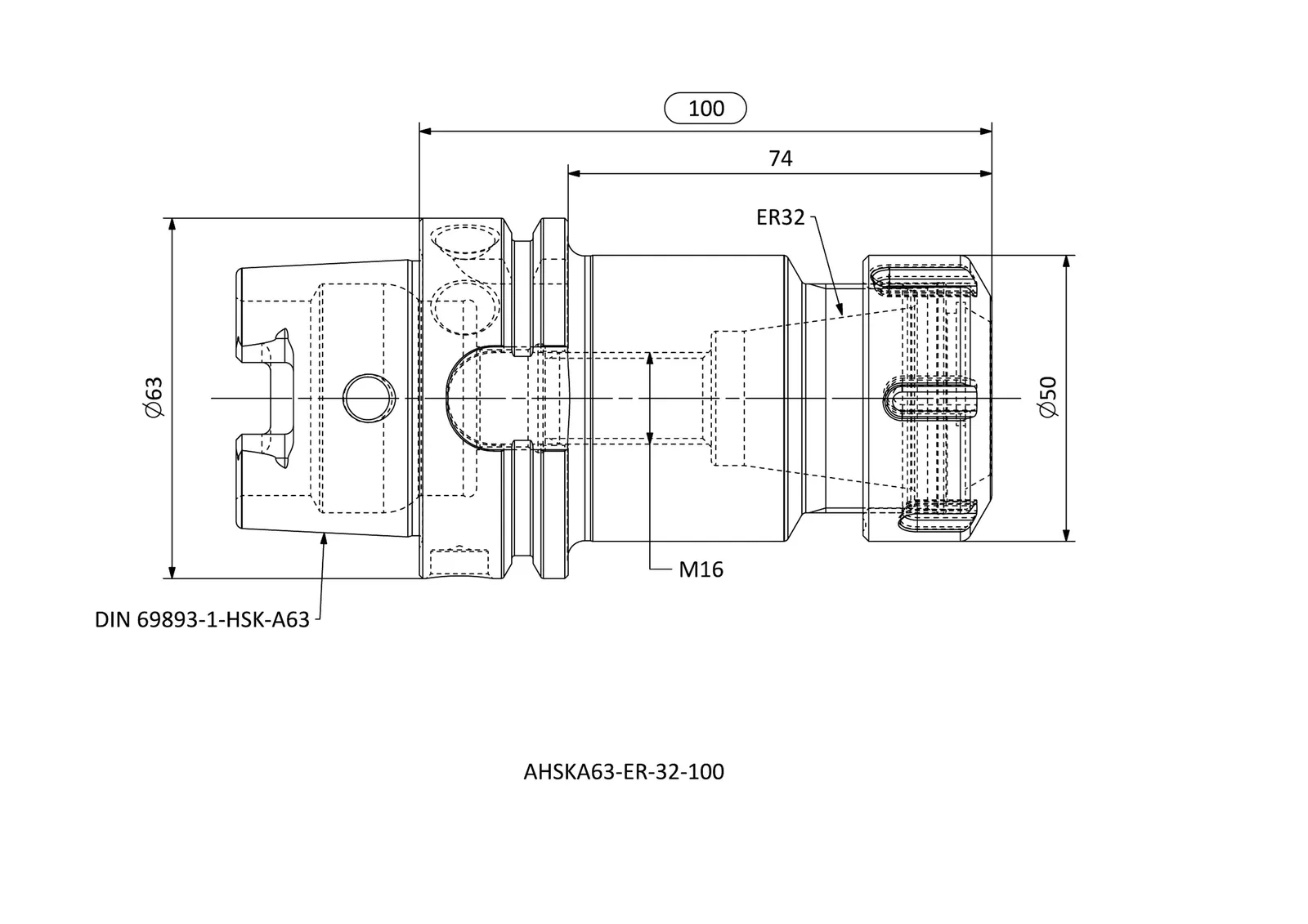 AHSKA63-ER-32-100 &mdash; dimensioned drawing