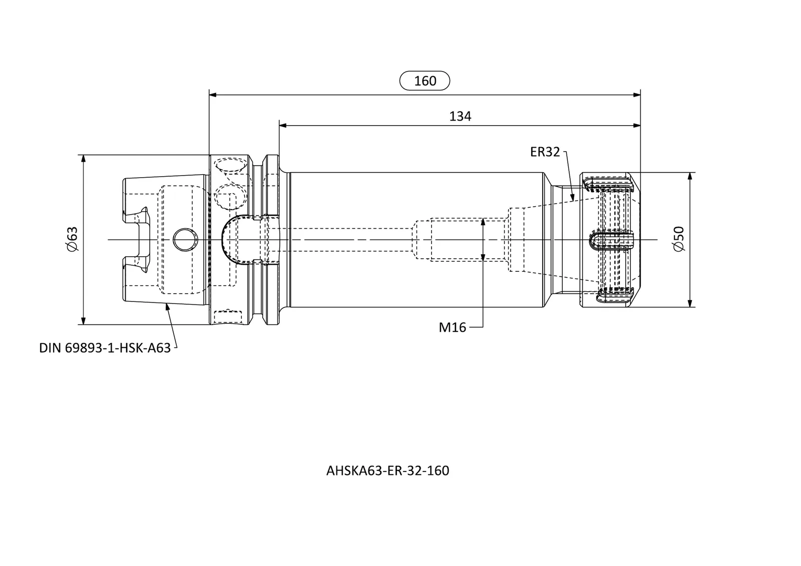 AHSKA63-ER-32-160 &mdash; dimensioned drawing