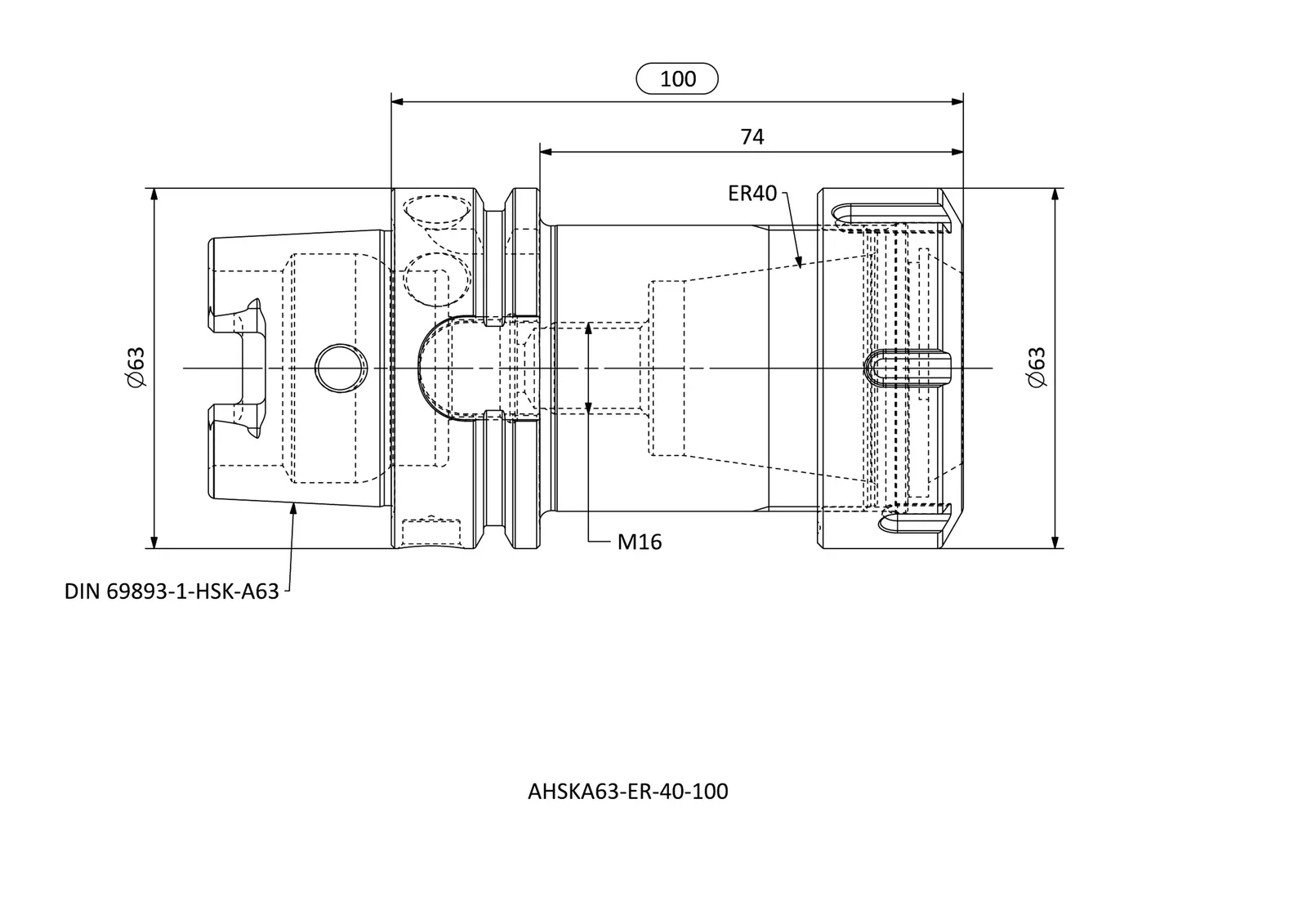AHSKA63-ER-40-100 &mdash; dimensioned drawing