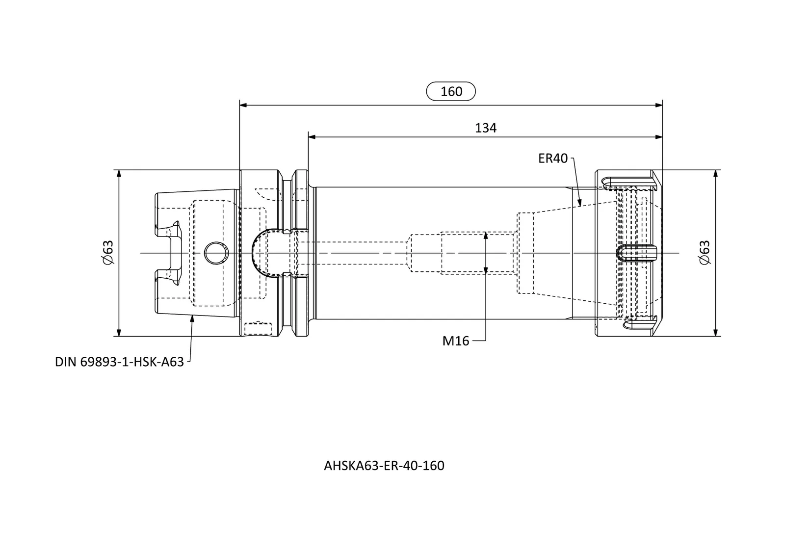 AHSKA63-ER-40-160 &mdash; dimensioned drawing