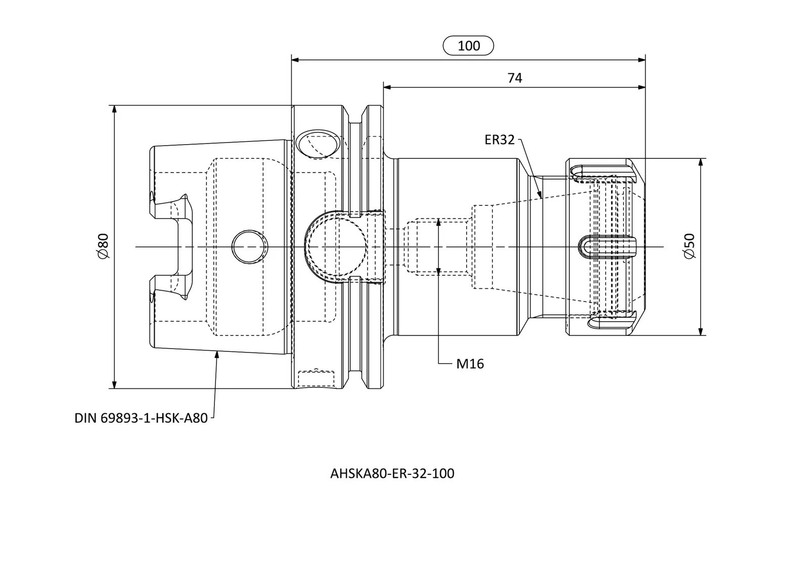 AHSKA80-ER-32-100 &mdash; dimensioned drawing