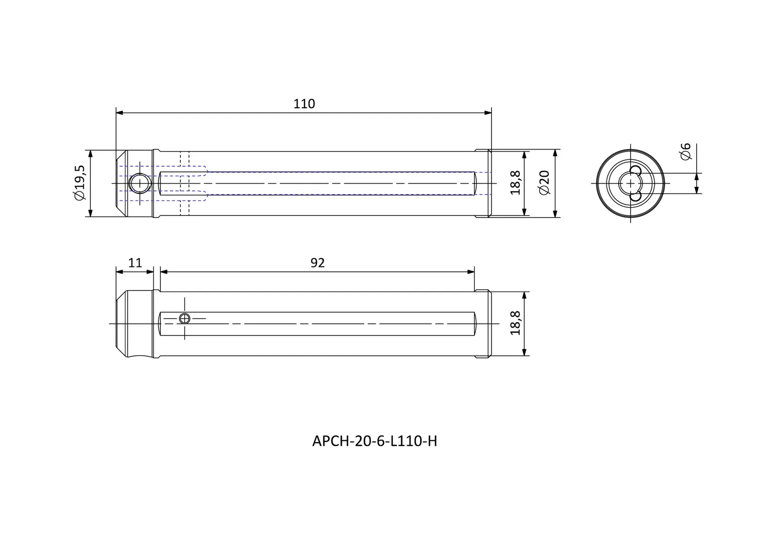 APCH-20-6-L110-H &mdash; dimensioned drawing