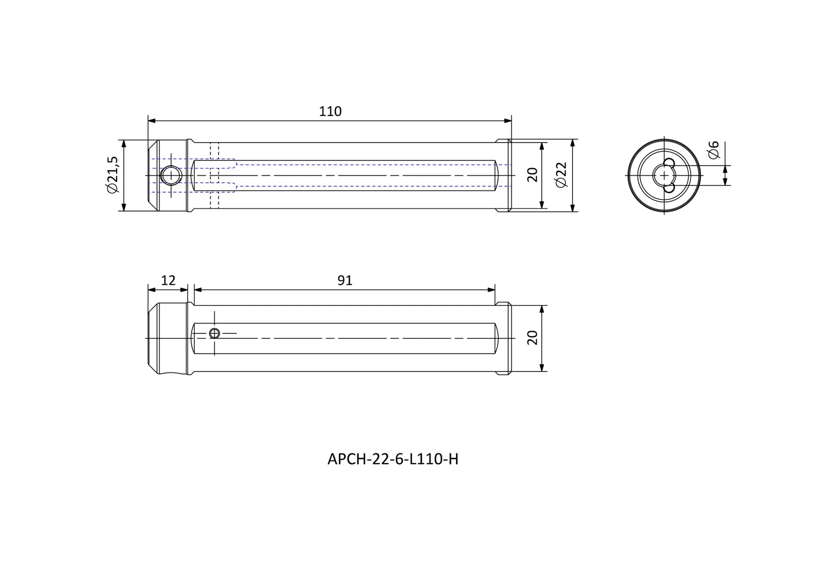 APCH-22-6-L110-H &mdash; dimensioned drawing