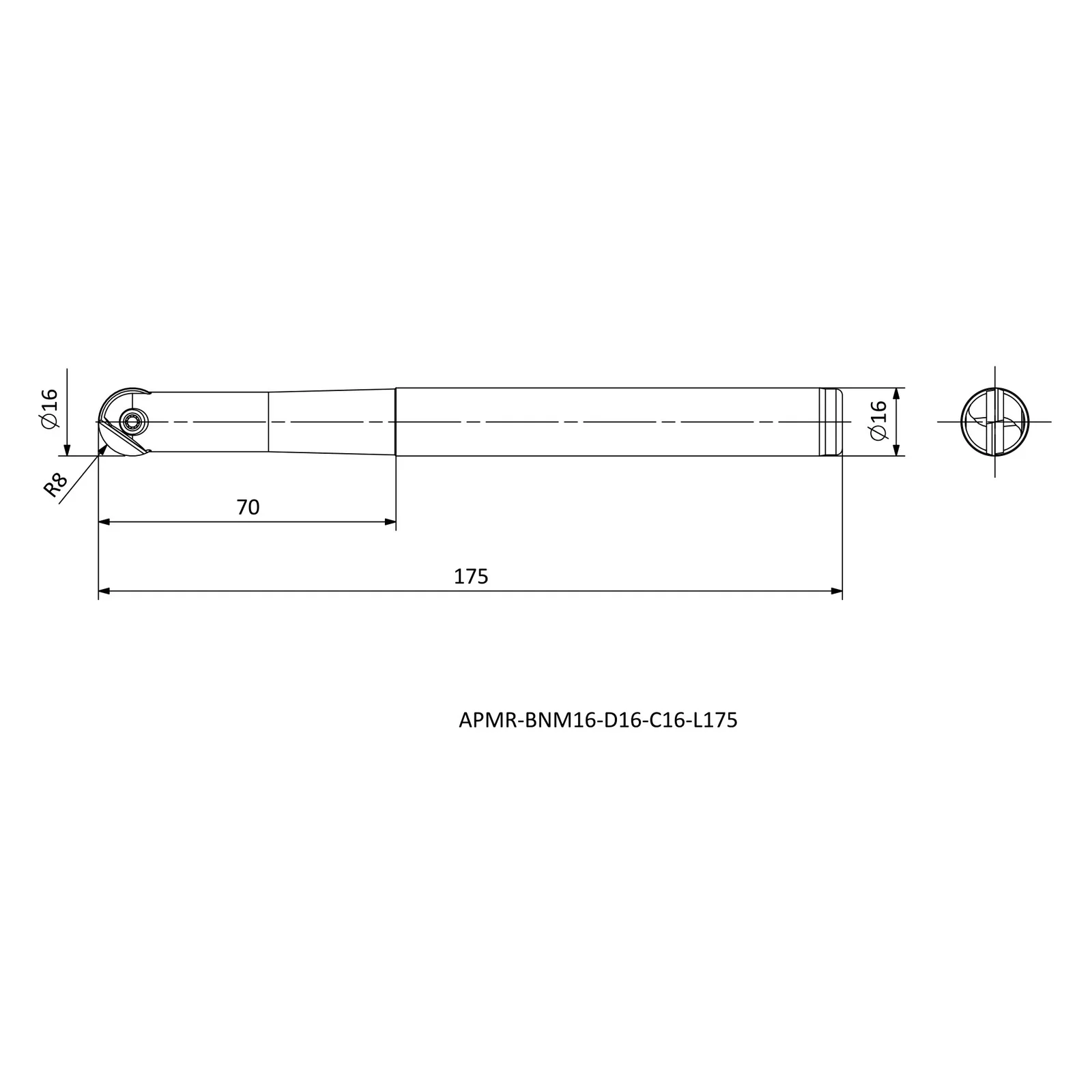 APMR-BNM16-D16-C16-L175 &mdash; dimensioned drawing