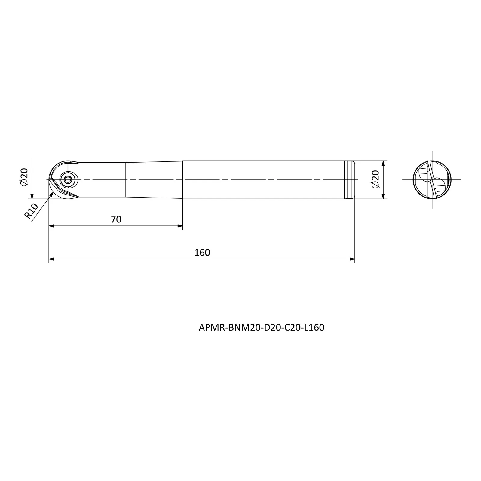 APMR-BNM20-D20-C20-L160 &mdash; dimensioned drawing