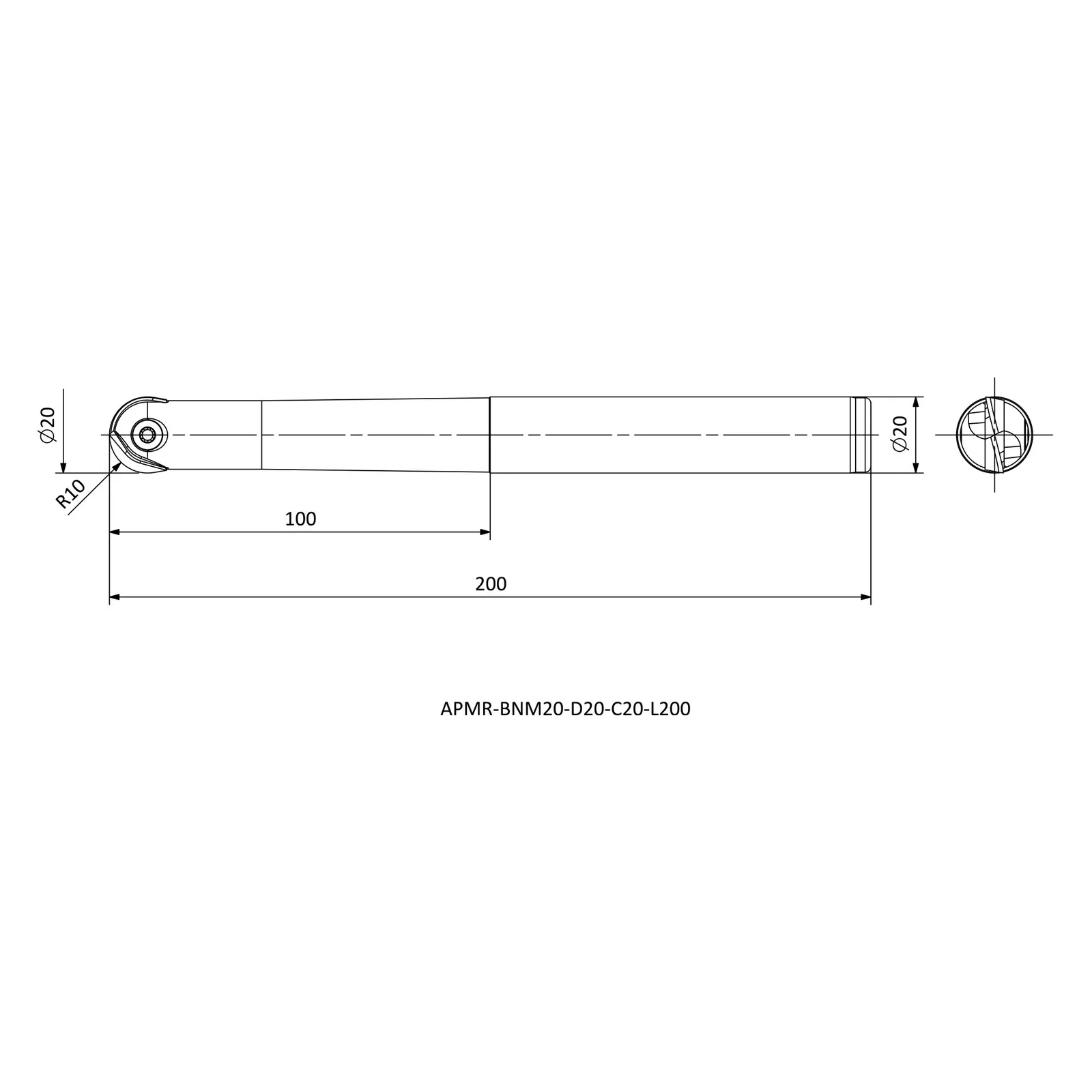 APMR-BNM20-D20-C20-L200 &mdash; dimensioned drawing