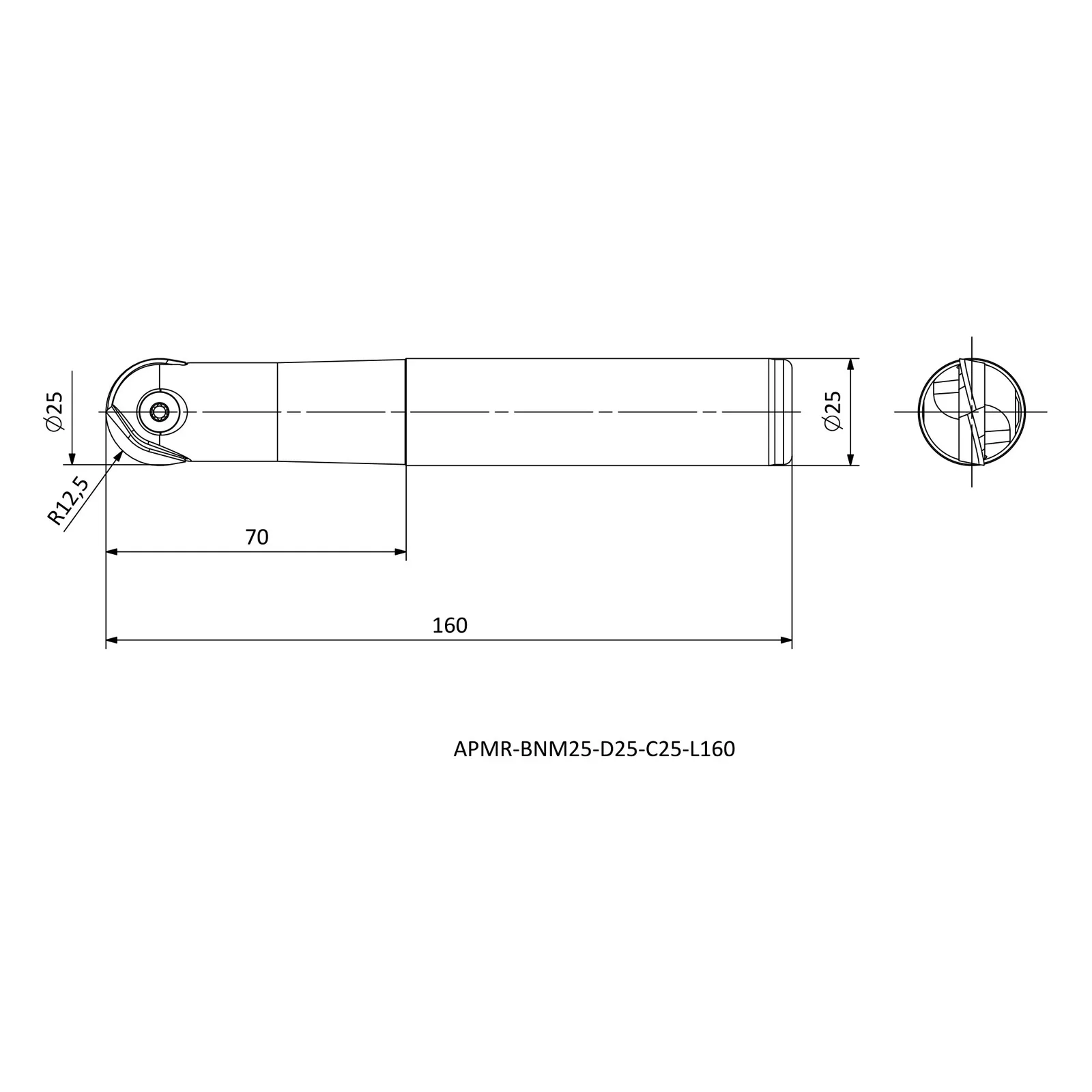 APMR-BNM25-D25-C25-L160 &mdash; dimensioned drawing