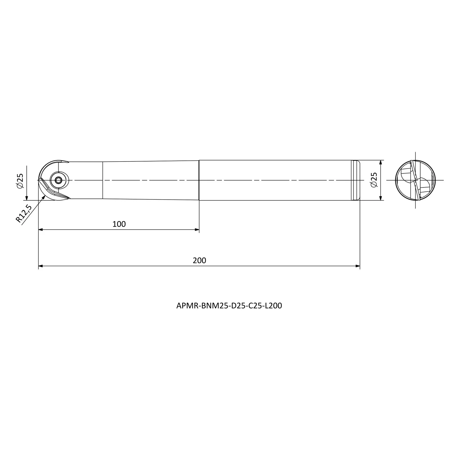 APMR-BNM25-D25-C25-L200 &mdash; dimensioned drawing
