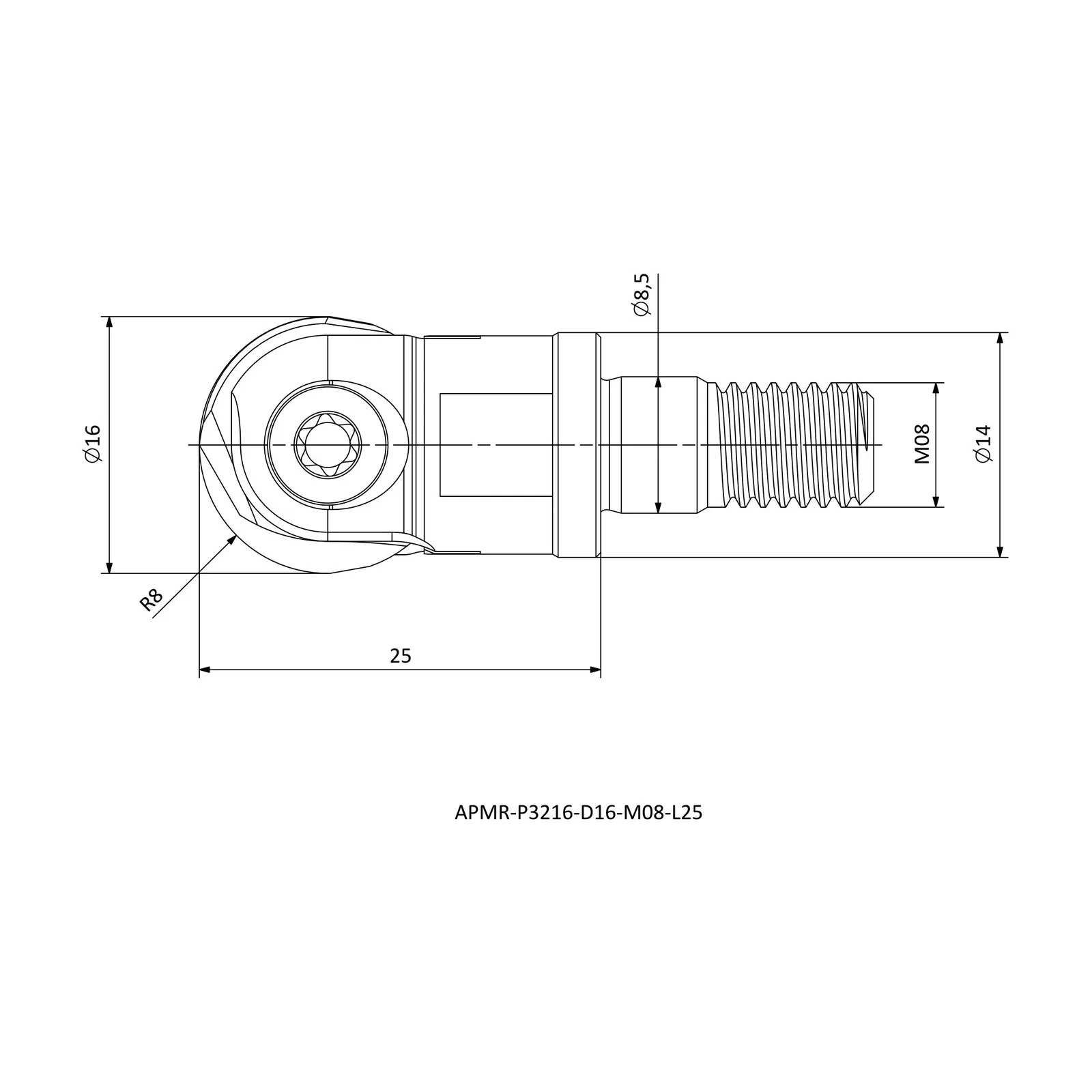APMR-P3216-D16-M08-L25 &mdash; dimensioned drawing