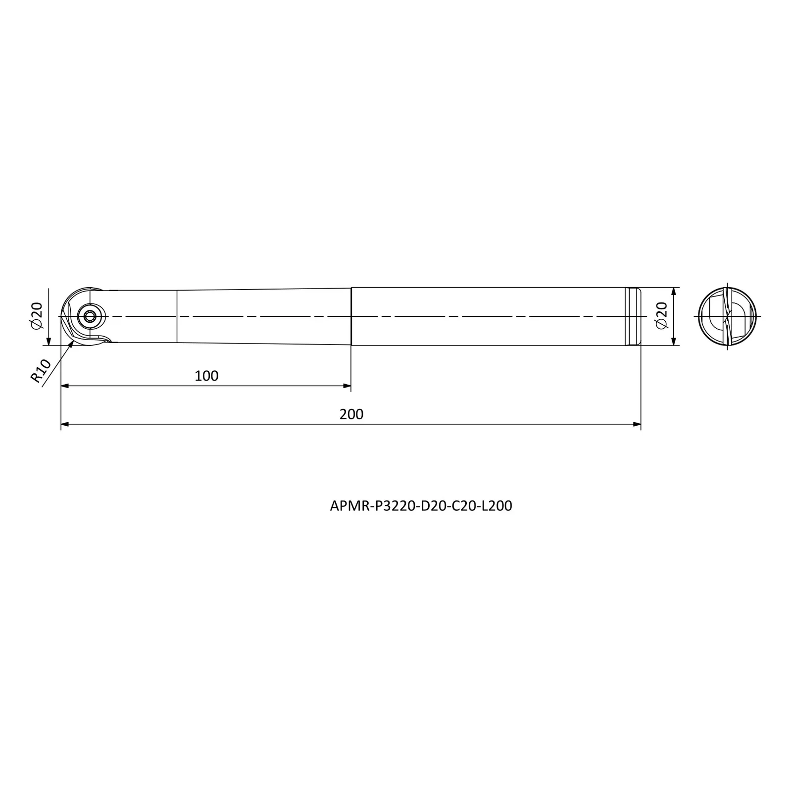 APMR-P3220-D20-C20-L200 &mdash; dimensioned drawing