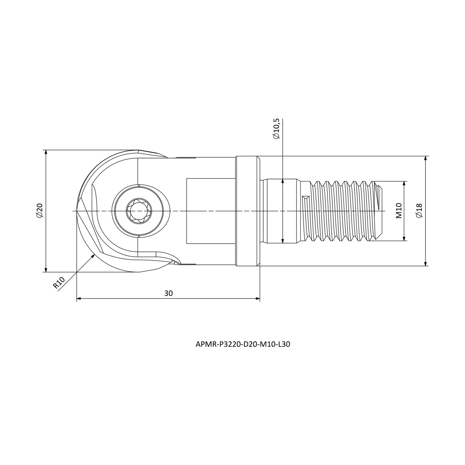 APMR-P3220-D20-M10-L30 &mdash; dimensioned drawing