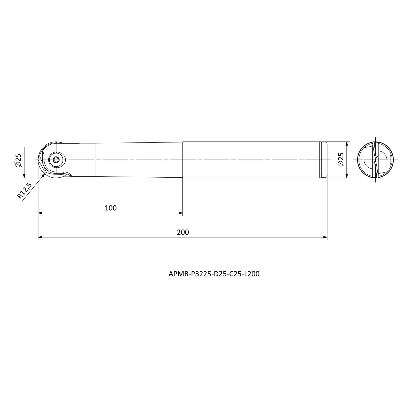 APMR-P3225-D25-C25-L200 &mdash; dimensioned drawing