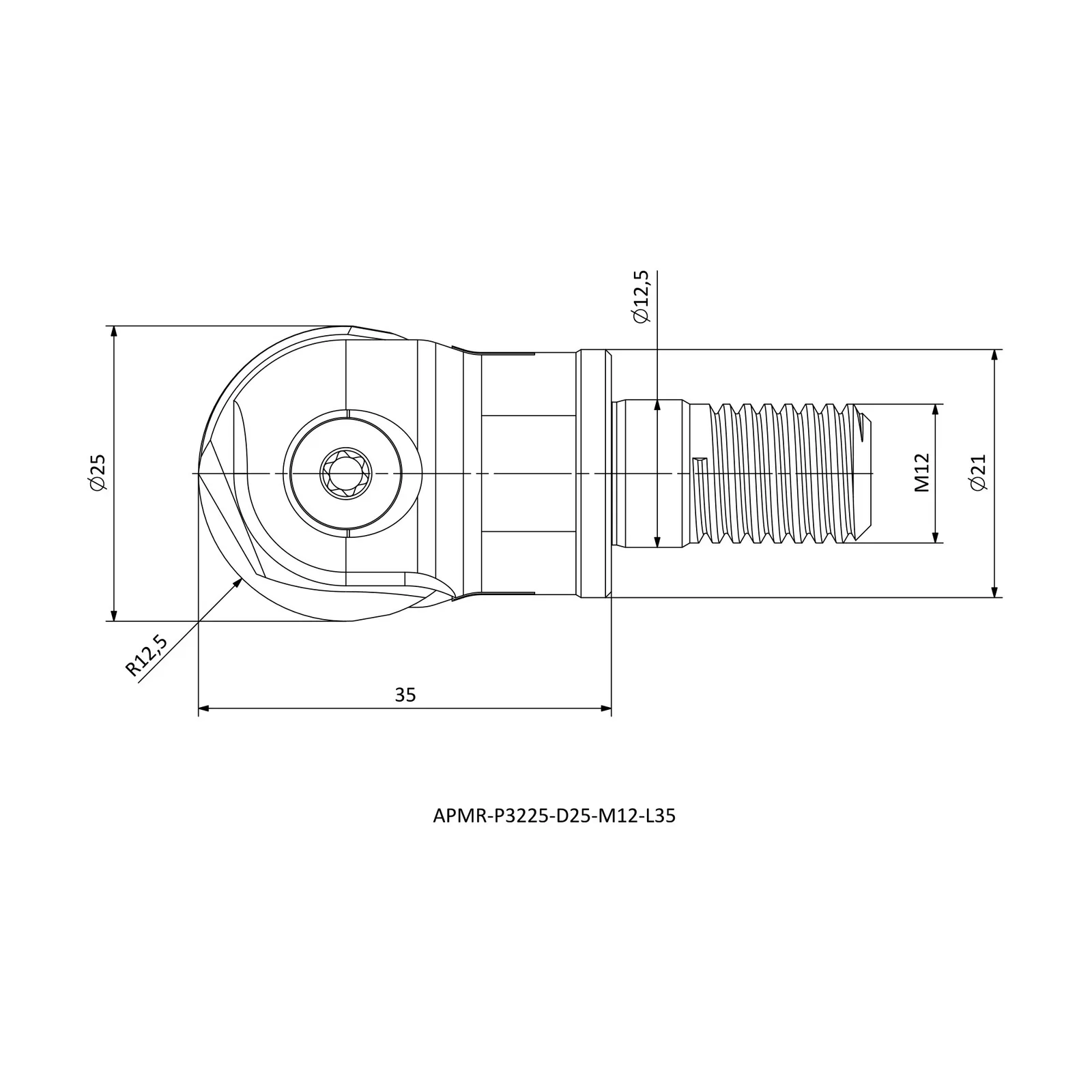 APMR-P3225-D25-M12-L35 &mdash; dimensioned drawing
