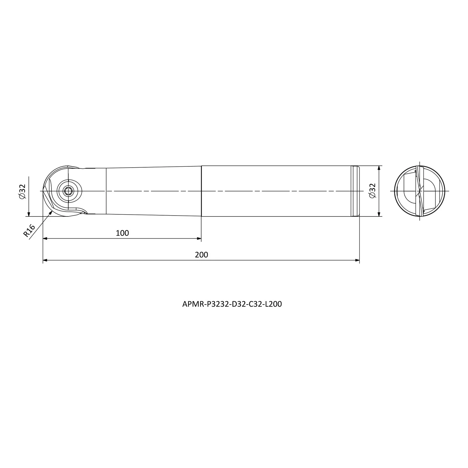 APMR-P3232-D32-C32-L200 &mdash; dimensioned drawing