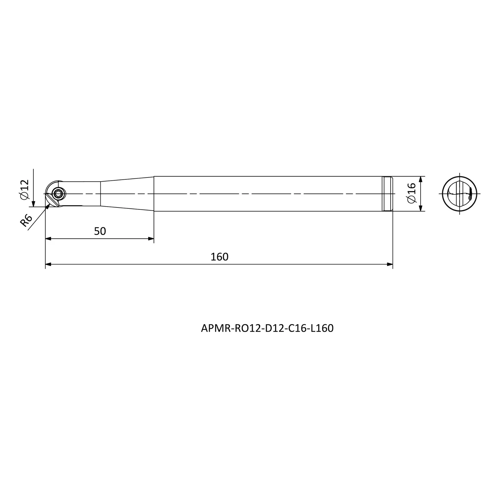 APMR-RO12-D12-C16-L160 &mdash; dimensioned drawing