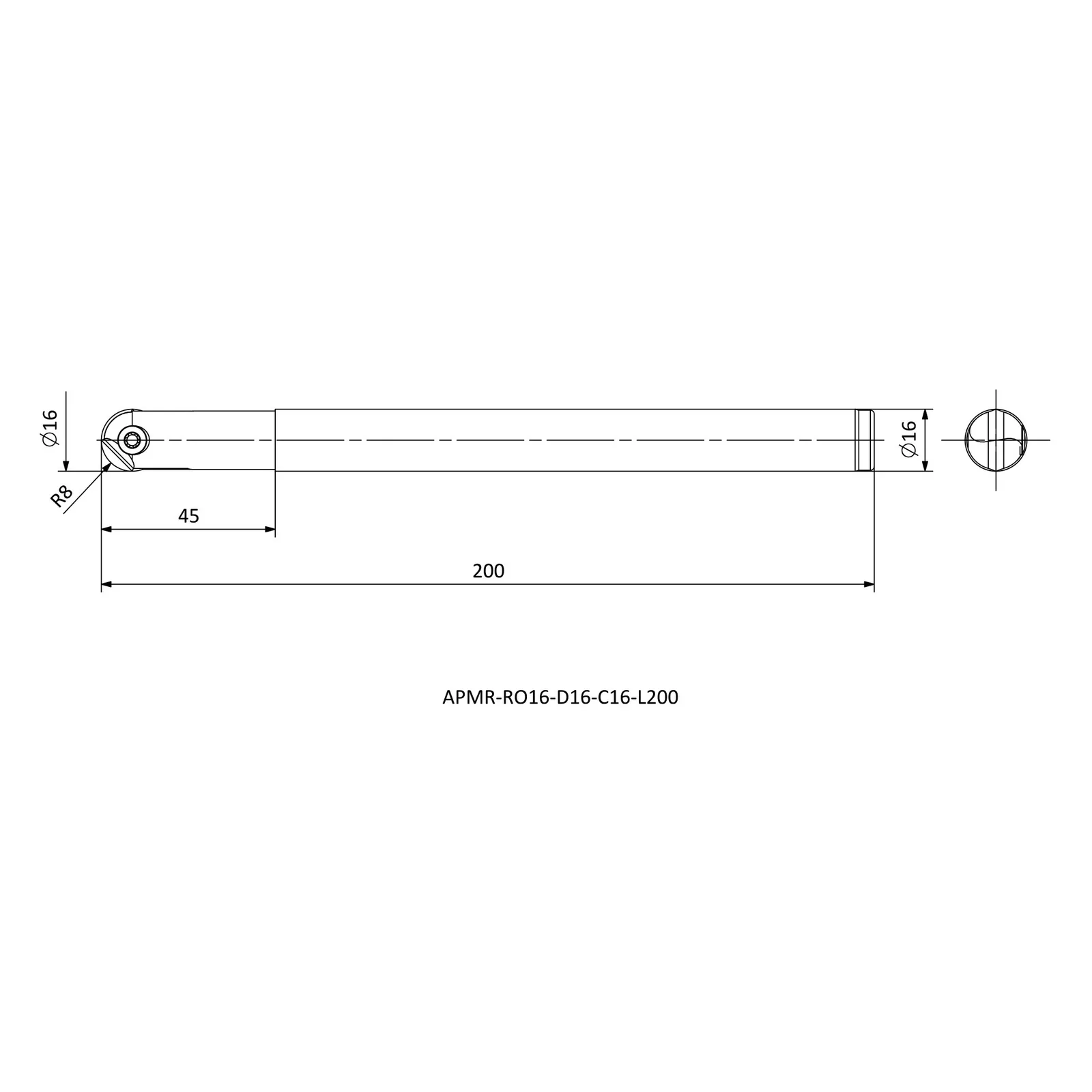 APMR-RO16-D16-C16-L200 &mdash; dimensioned drawing