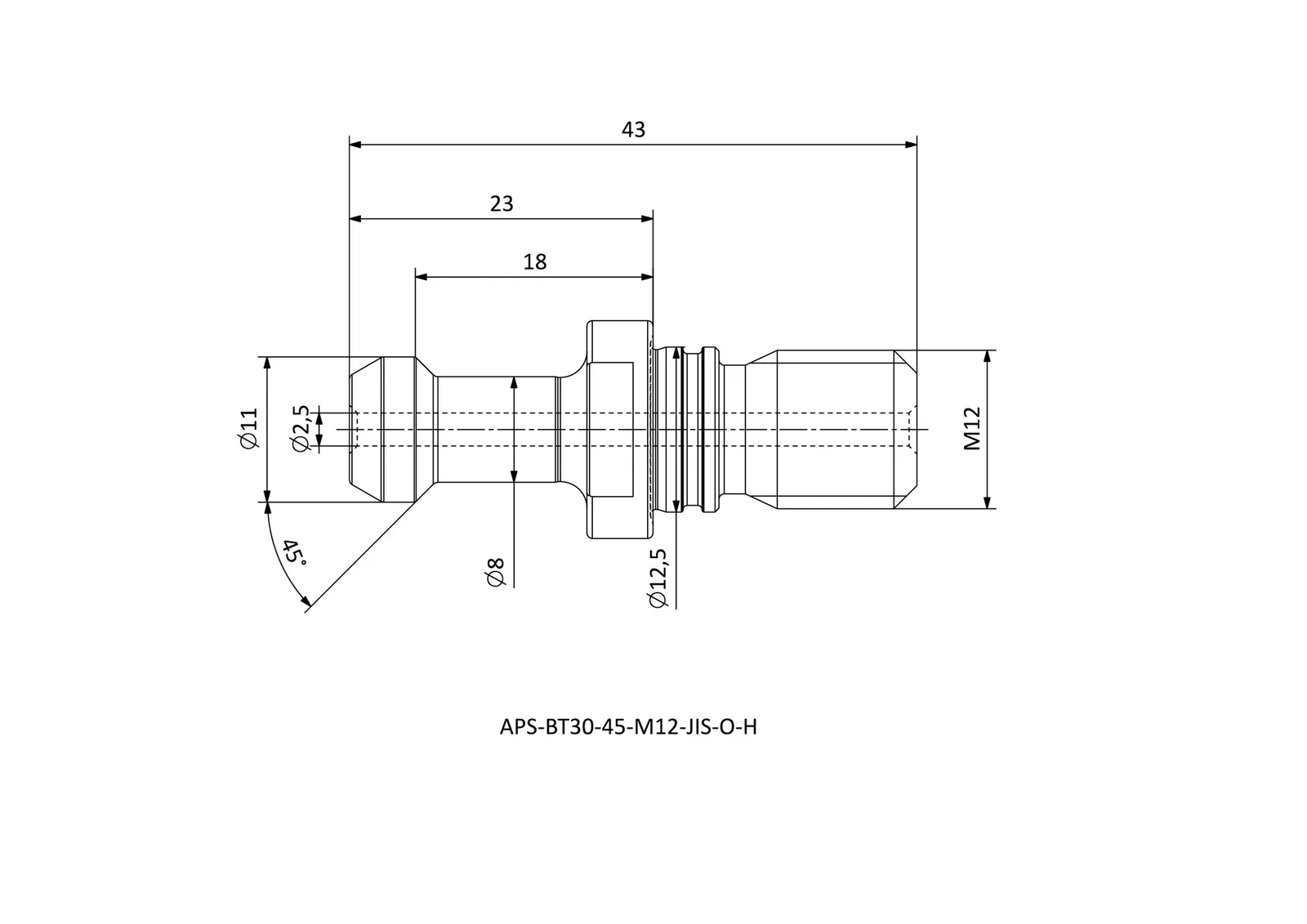 APS-BT30-45-M12-JIS-O-H &mdash; dimensioned drawing