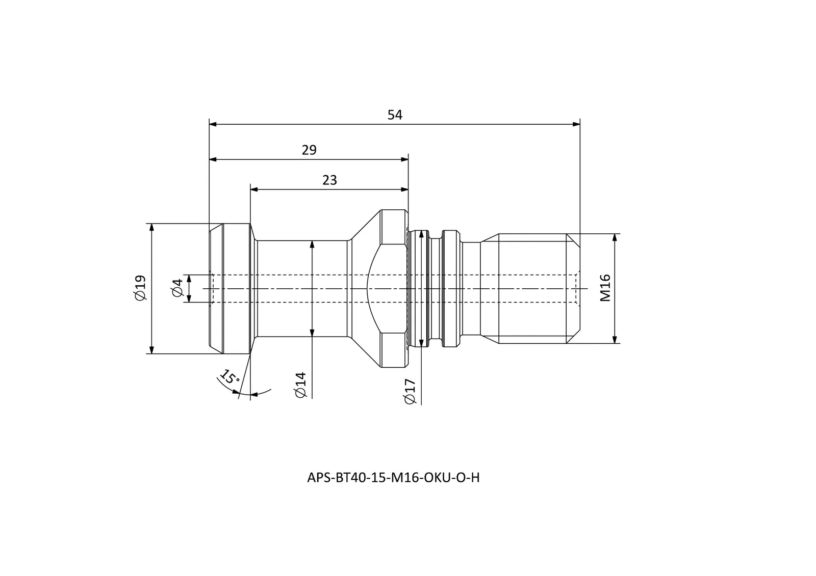 APS-BT40-15-M16-OKU-O-H &mdash; dimensioned drawing