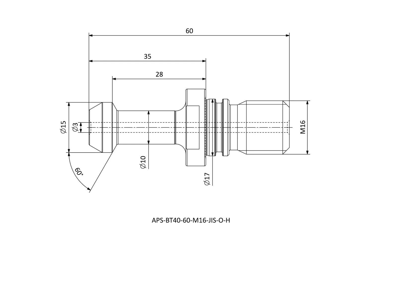 APS-BT40-60-M16-JIS-O-H &mdash; dimensioned drawing