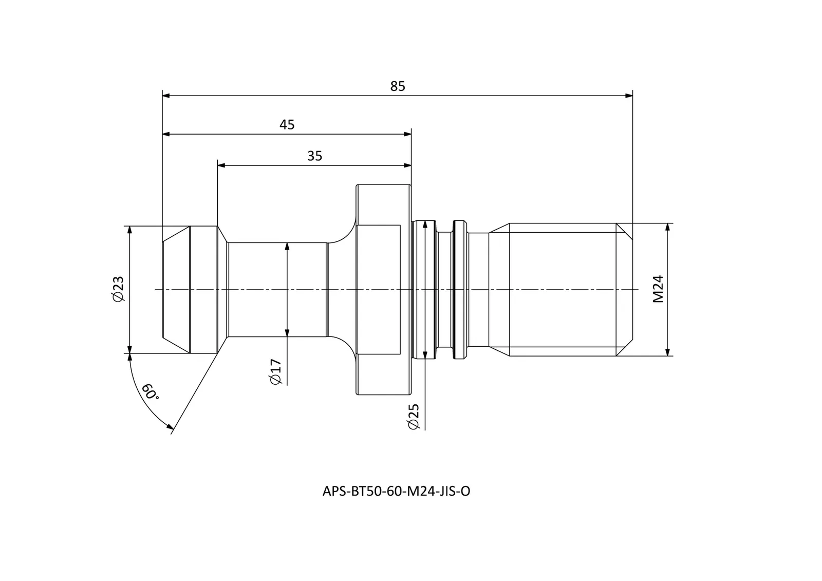APS-BT50-60-M24-JIS-O &mdash; dimensioned drawing